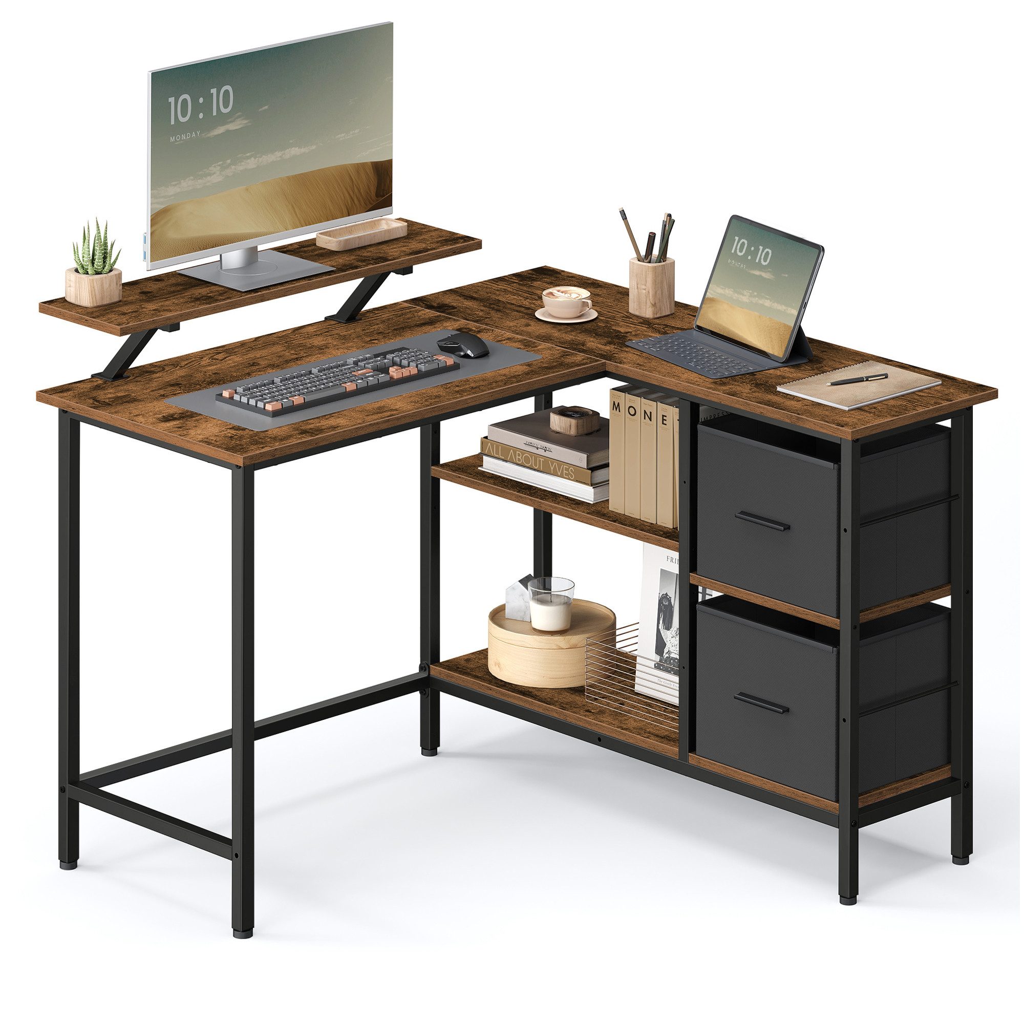 VASAGLE Eckschreibtisch Schreibtisch, L-förmige Computertisch mit Schubladen