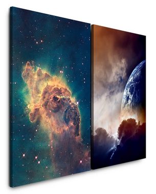 Sinus Art Leinwandbild 2 Bilder je 60x90cm Nebula Supernova Erde Galaxie Universum Sterne Fantasie