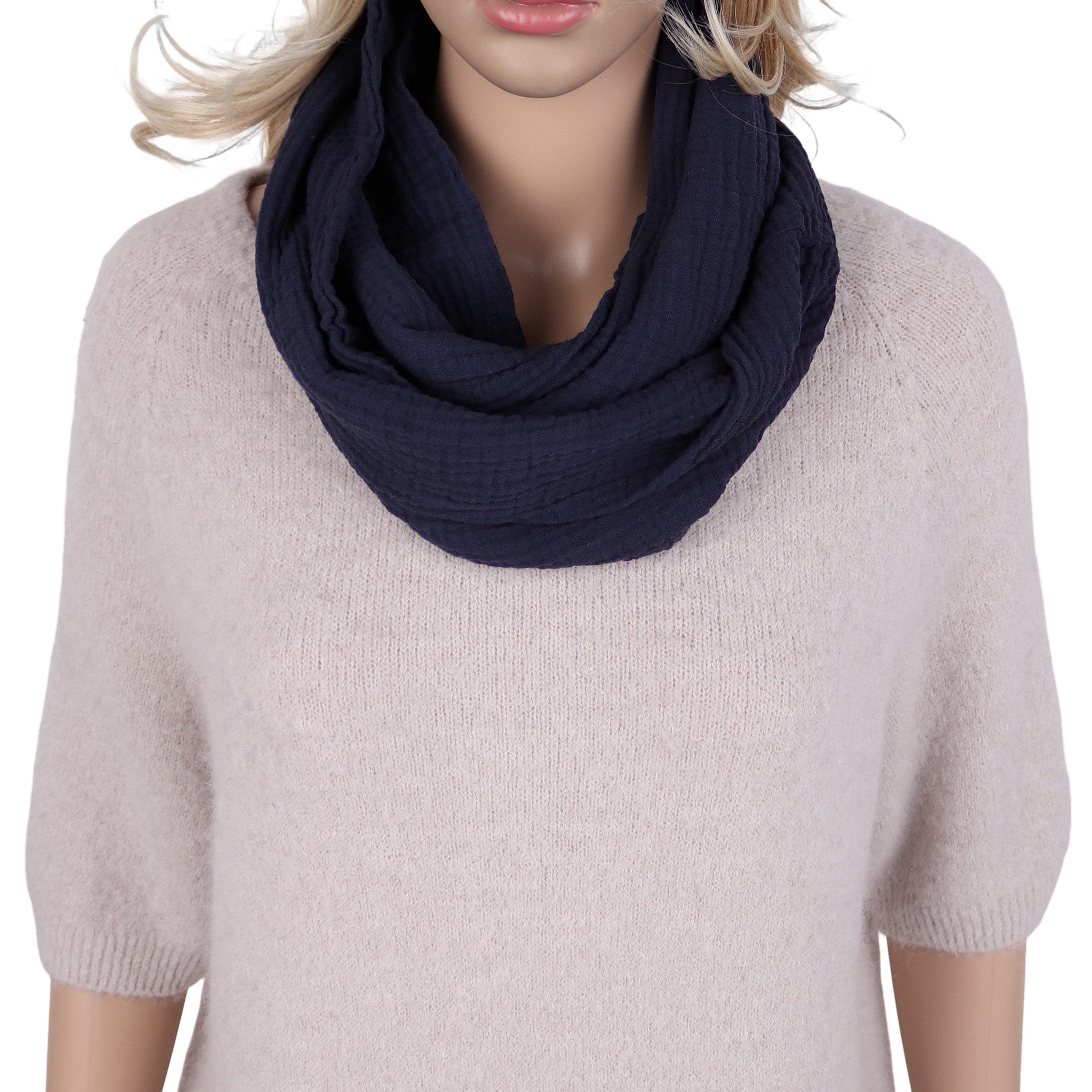 MIRROSI Loop Damen Schal aus Musellin, Made in Italy 70x20cm, Uni, Schlauchschal, (Zweimal um den Hals wickelbar, ca. 70x20cm), Damen Halstuch ideal für Frühling, Sommer oder Herbst
