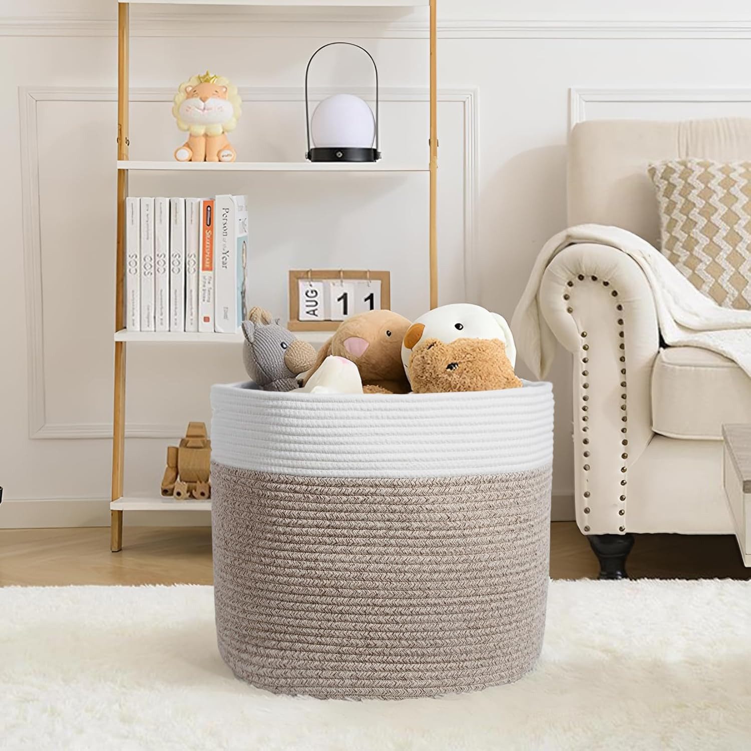 Zedelmaier Wäschekorb aus Baumwolle mit Griffen, Aufbewahrungskorb Geflochten, Korb Aufbewahrung für decken, spielzeug, kuscheltier,Kleidung