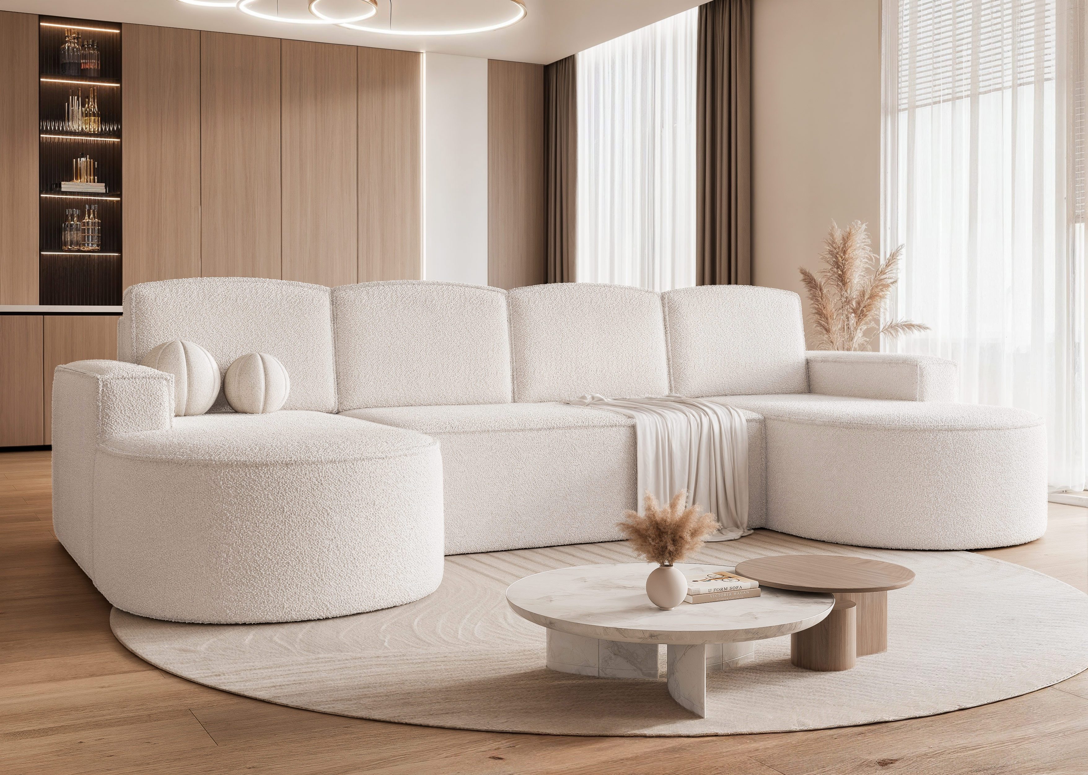 yourhouse24 Wohnlandschaft XXL U-Sofa SOFIA U in organischem Design, mit Schlaffunktion und Bettkasten, Seite universal