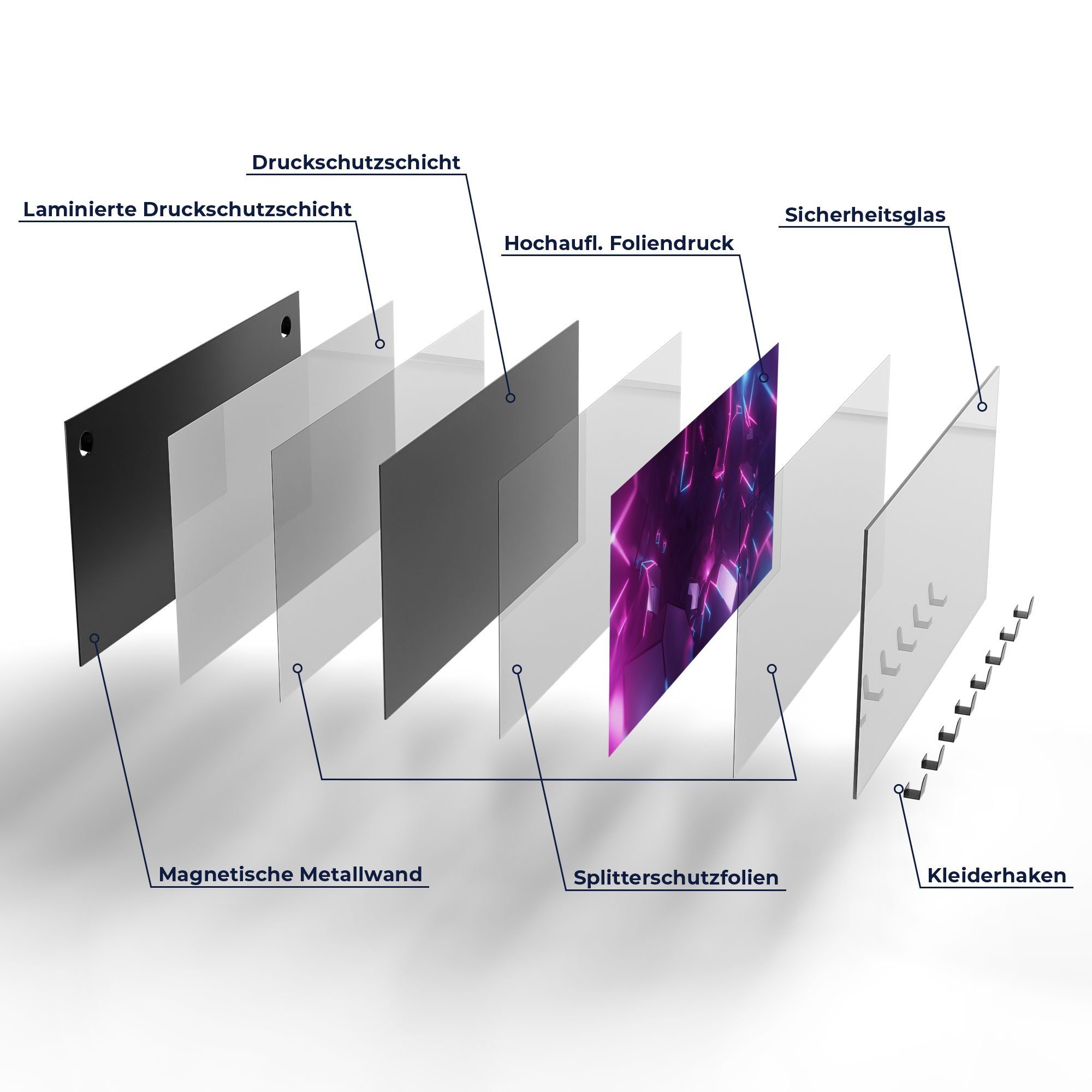 magnetisch beschreibbar Glas Kleiderhaken Paneel Garderobe Leuchtdesign', DEQORI 'Virtuelles