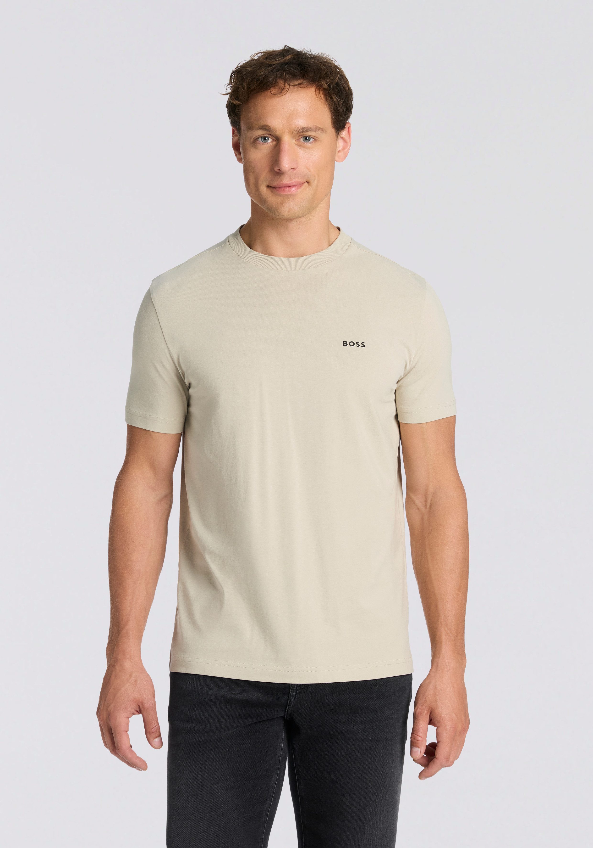 BOSS GREEN Rundhalsshirt Tee mit gummiertem Kontrast-Logo