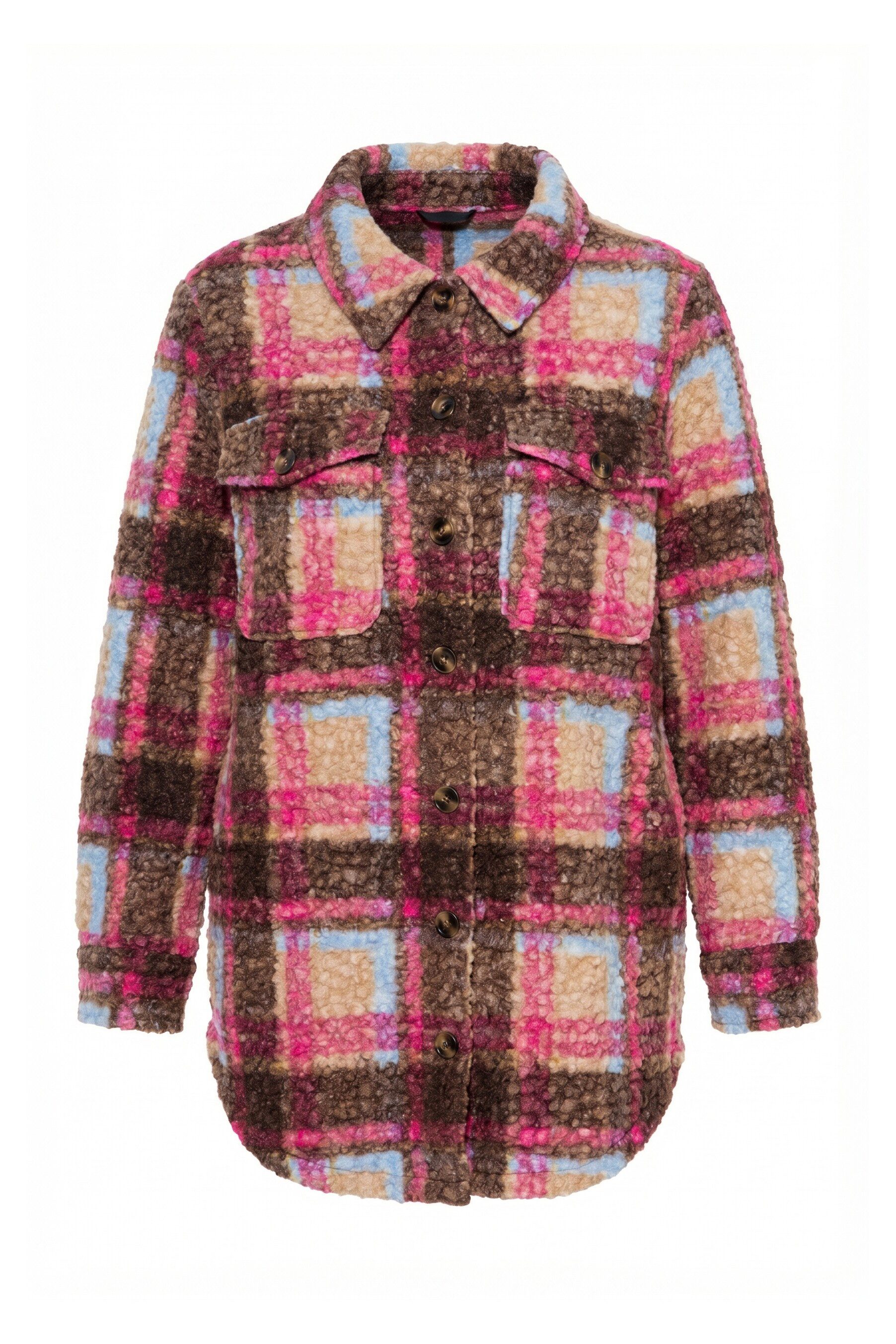 Ulla Popken Sommerjacke Bouclé-Longjacke Karo Hemdkragen Langarm – Bild 2 von 4