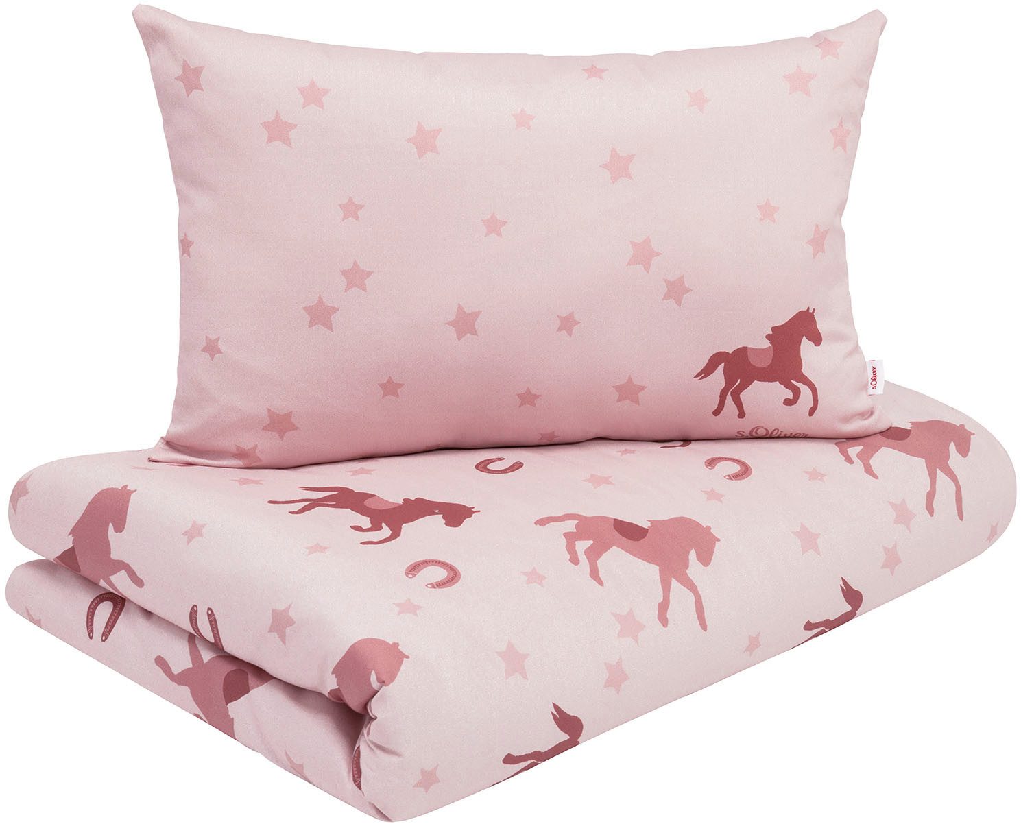 s.Oliver Kinderbettwäsche Satinbettwäsche s.Oliver Junior Pferde, Mako-Satin, 2 teilig, mit Pferden und Sternen