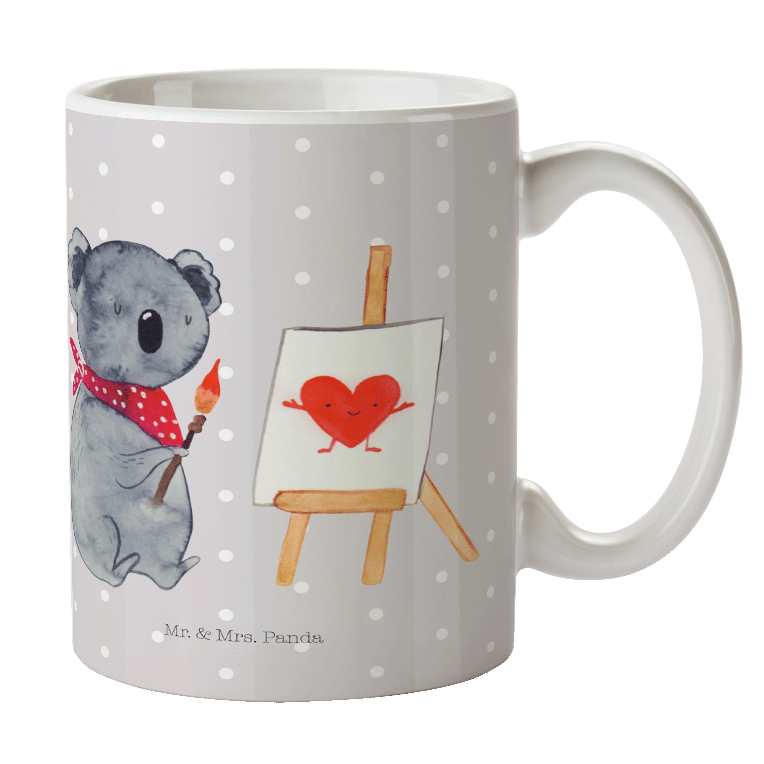 Mr. & Mrs. Panda Tasse Koala Künstler - Grau Pastell - Geschenk, Büro Tasse, Gefühle, zeichn, Keramik