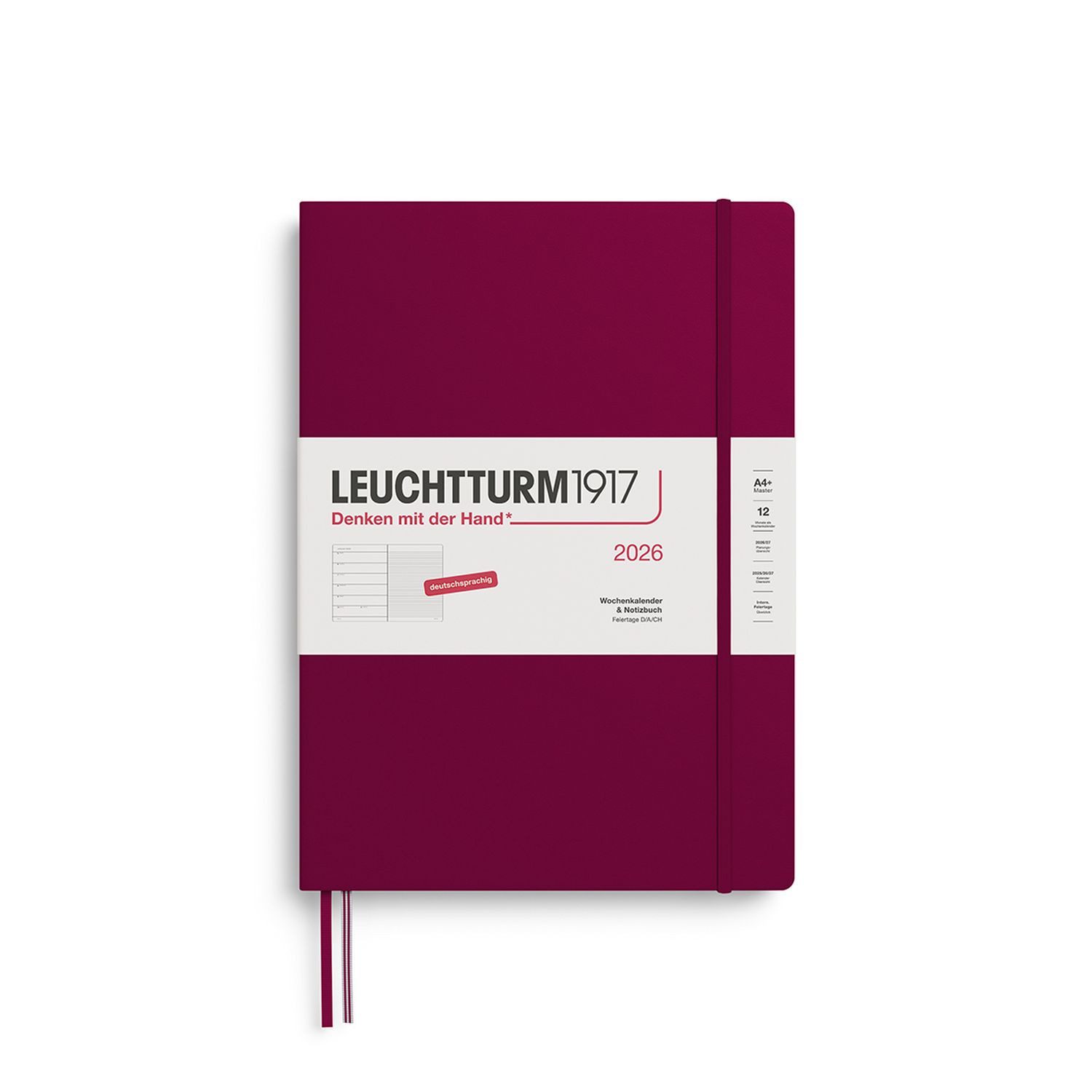 Leuchtturm1917 Taschenkalender Wochenkalender 2026 & Notizbuch Master A4+ Hardcover Port Red Liniert