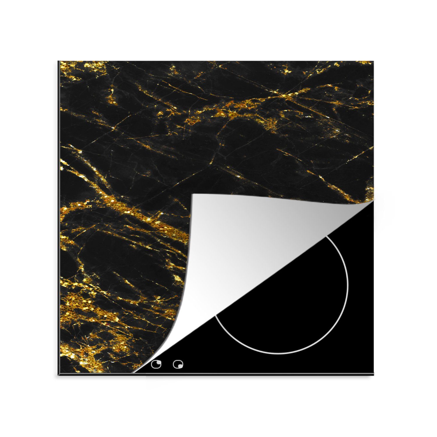 Ceranfeldabdeckung, - cm, küche (1 Gold 78x78 Luxus, - tlg), MuchoWow - Arbeitsplatte Marmor für Vinyl, Herdblende-/Abdeckplatte Schwarz