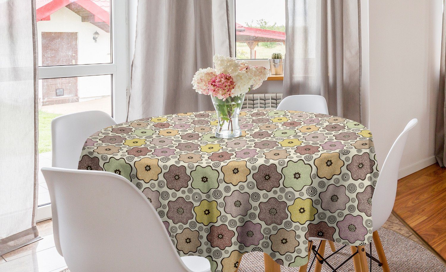 Abakuhaus Tischdecke Kreis Tischdecke Abdeckung für Esszimmer Küche Dekoration, Blumen abstrakte Blumen