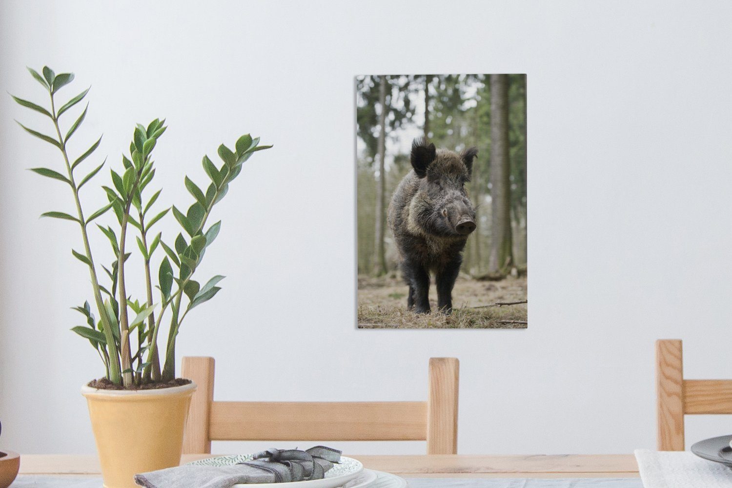 Leinwandbild - cm OneMillionCanvasses® Tier Leinwandbild 20x30 Gemälde, bespannt St), (1 - Wildschwein inkl. Zackenaufhänger, Wald, fertig