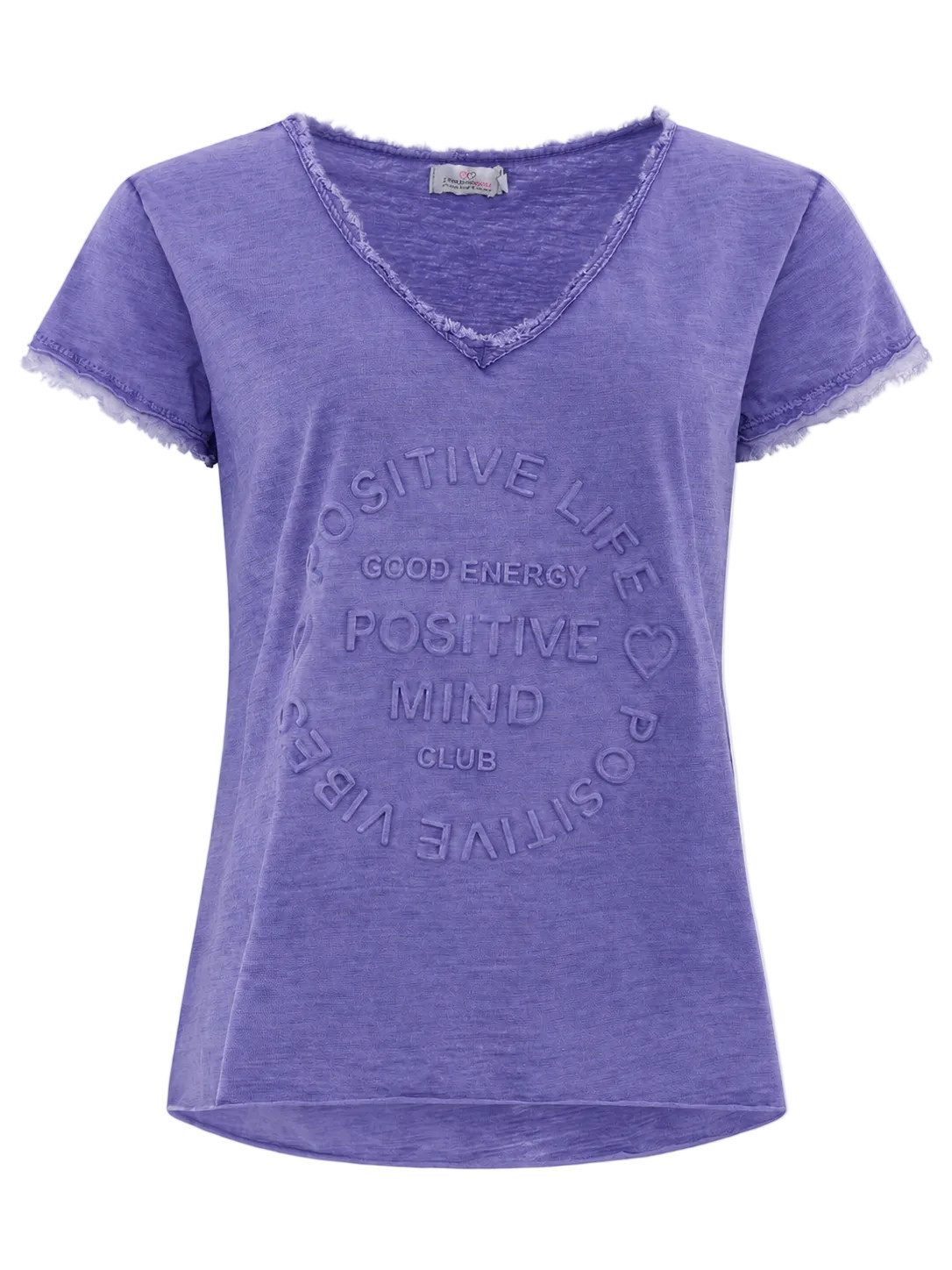 Zwillingsherz T-Shirt "Positive Mind" Fransen, V-Ausschnitt