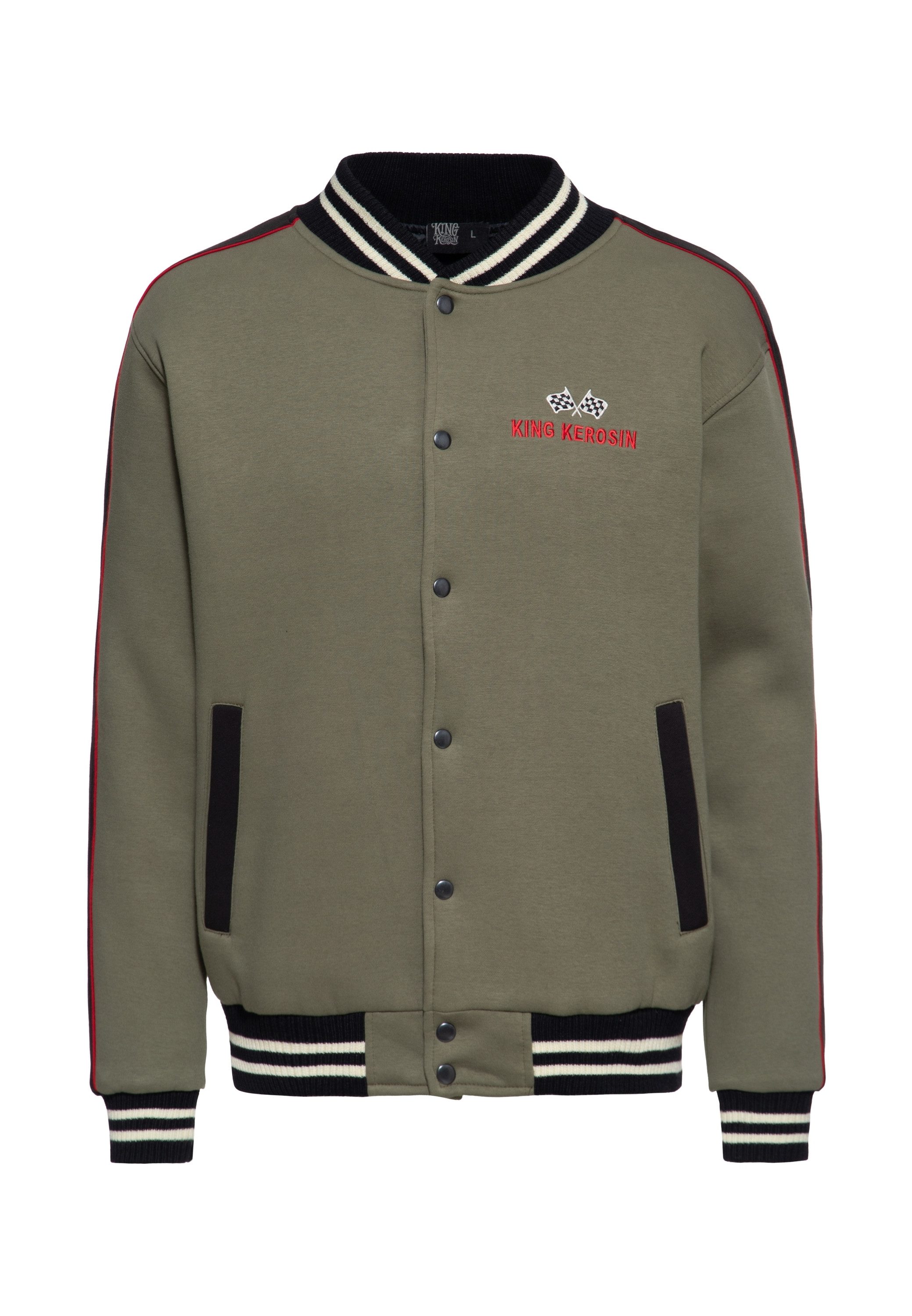 KingKerosin Collegejacke All Gas No Brakes (1-St) Gesticktes Logo mit gekreuzten Zielflaggen auf der Brust