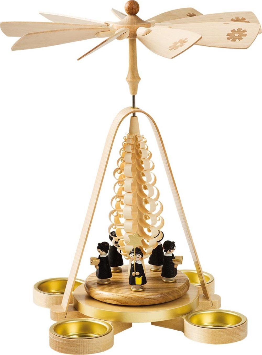 Richard Glaesser Weihnachtspyramide Kurrende Höhe original Erzgebirge Handwerkskunst Tischpyramide Teelichte, cm, 28 für