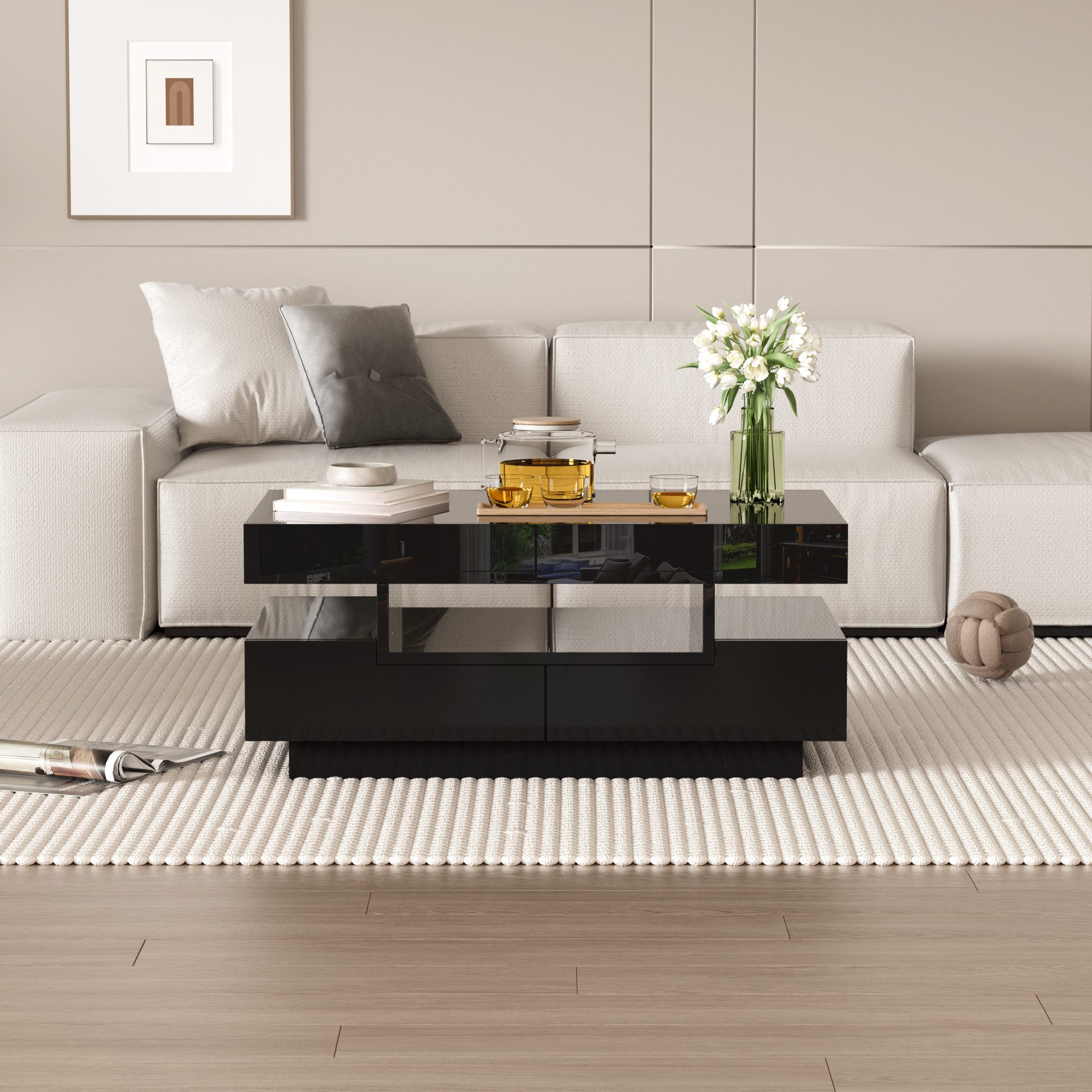 Refined Living Couchtisch Hochglanzoberfläche Wohnzimmertisch,Rechteckiger günstig online kaufen
