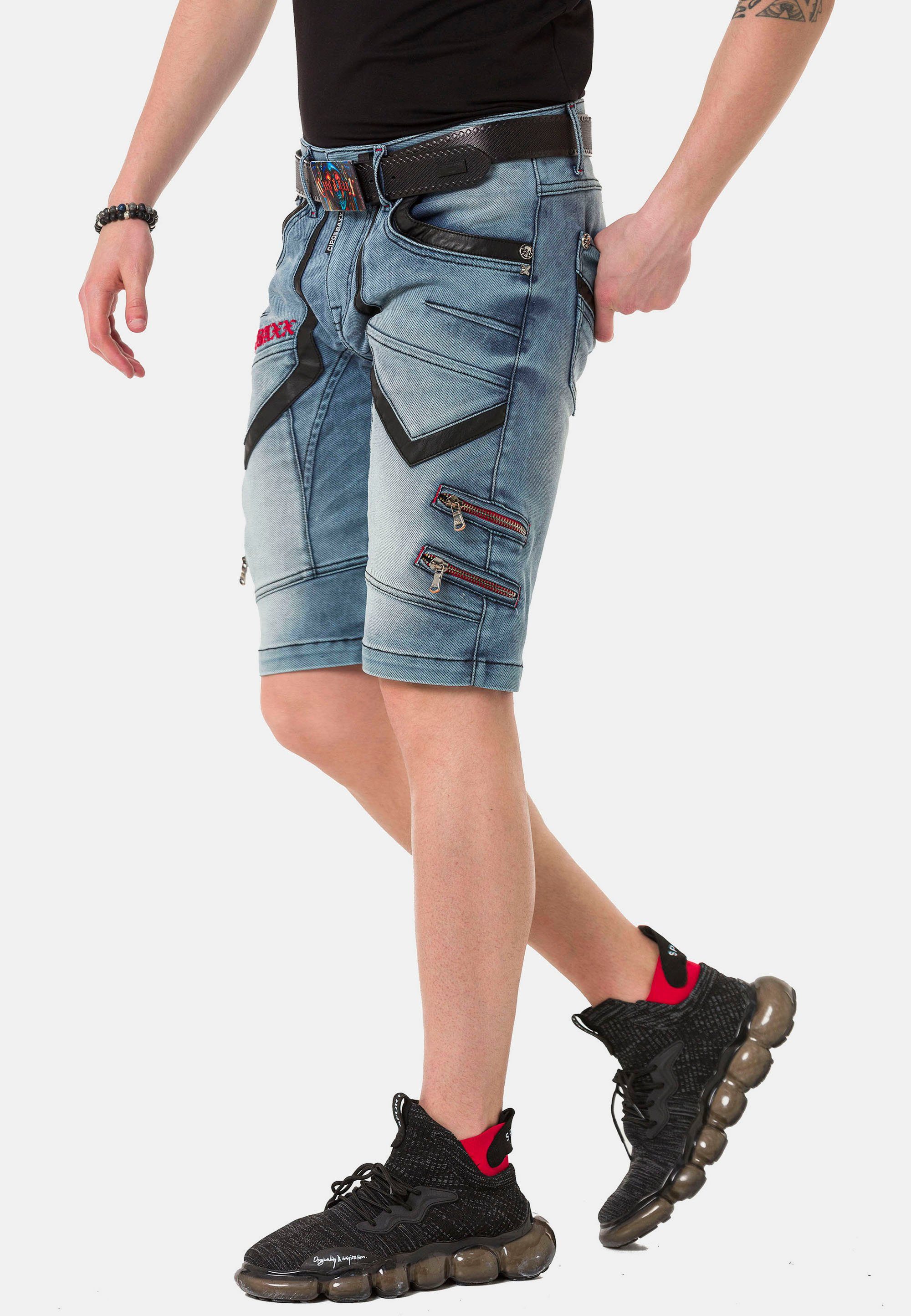 Kunstlederstreifen Shorts Cipo & im Baxx Designer-Look mit