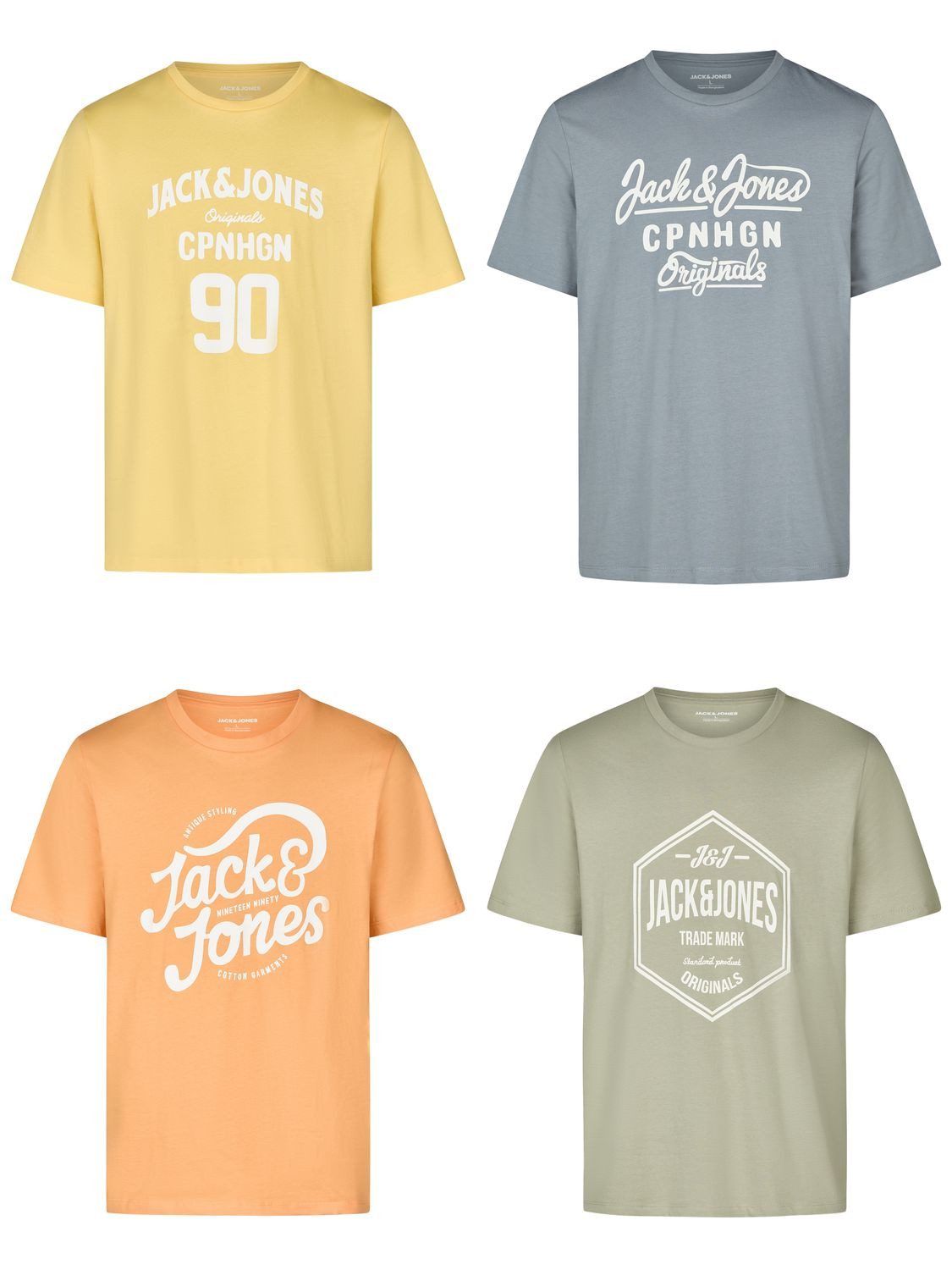 Jack & Jones T-Shirt Herren Logoprintshirt JJLINO Regualar Fit (4-tlg) Kurzarm Tee Shirt mit Rundhalsausschnitt aus 100% Baumwolle