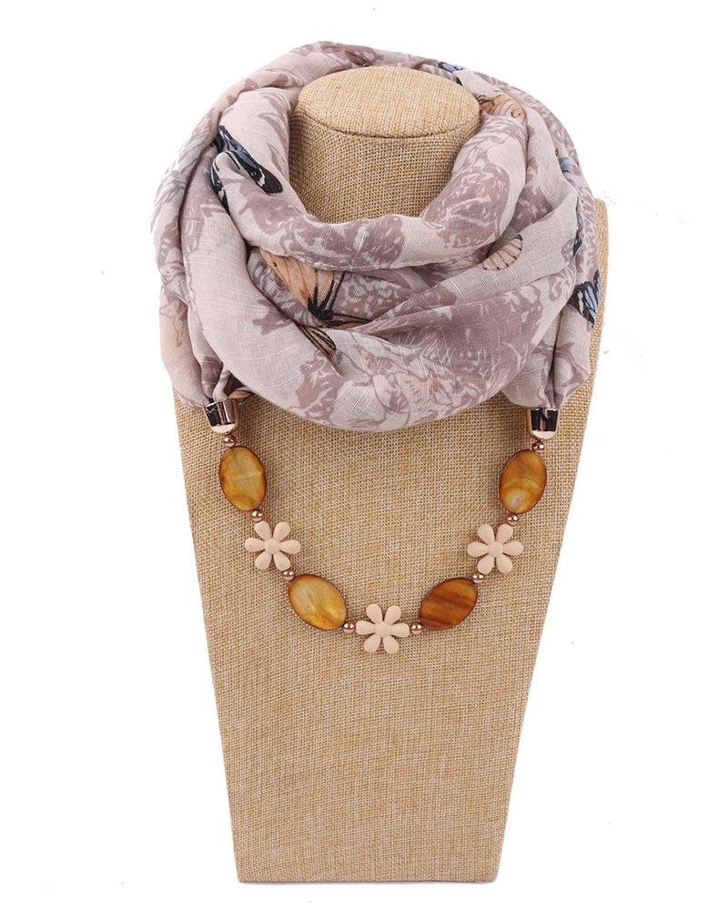 Rouemi Modeschal Damen Loop Schal,Muschelschmuck Halskette Schal, bedruckter Modeschal Khaki