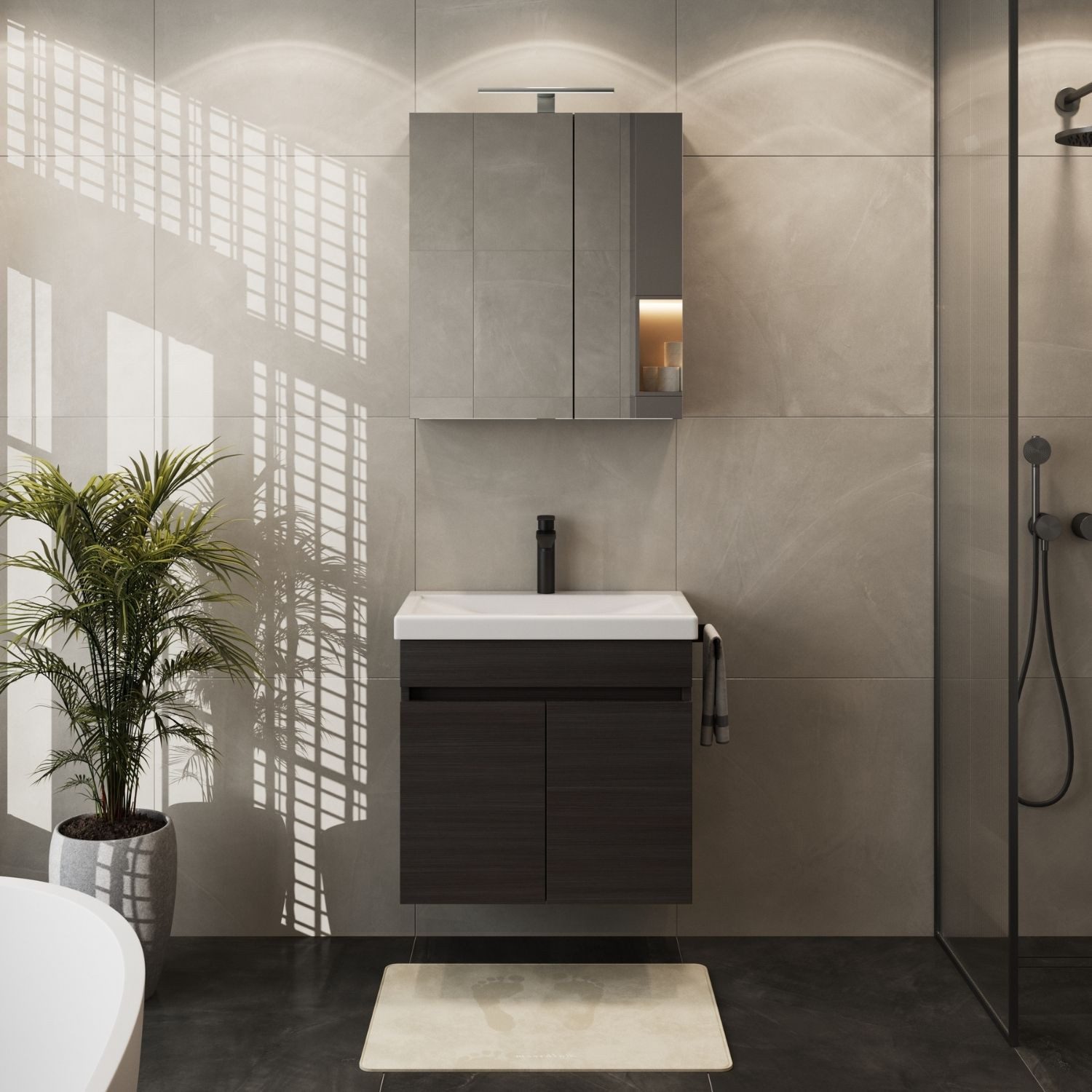 Planetmöbel Badmöbel-Set Badmöbel Set - Waschtisch mit Spiegelschrank 63 cm günstig online kaufen