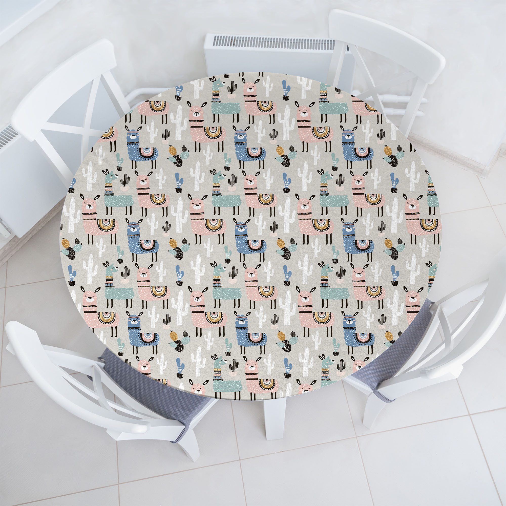 Abakuhaus Tischdecke Rundum-elastische Stofftischdecke, Gekritzel Lama-Cartoon Kunst für Kinder