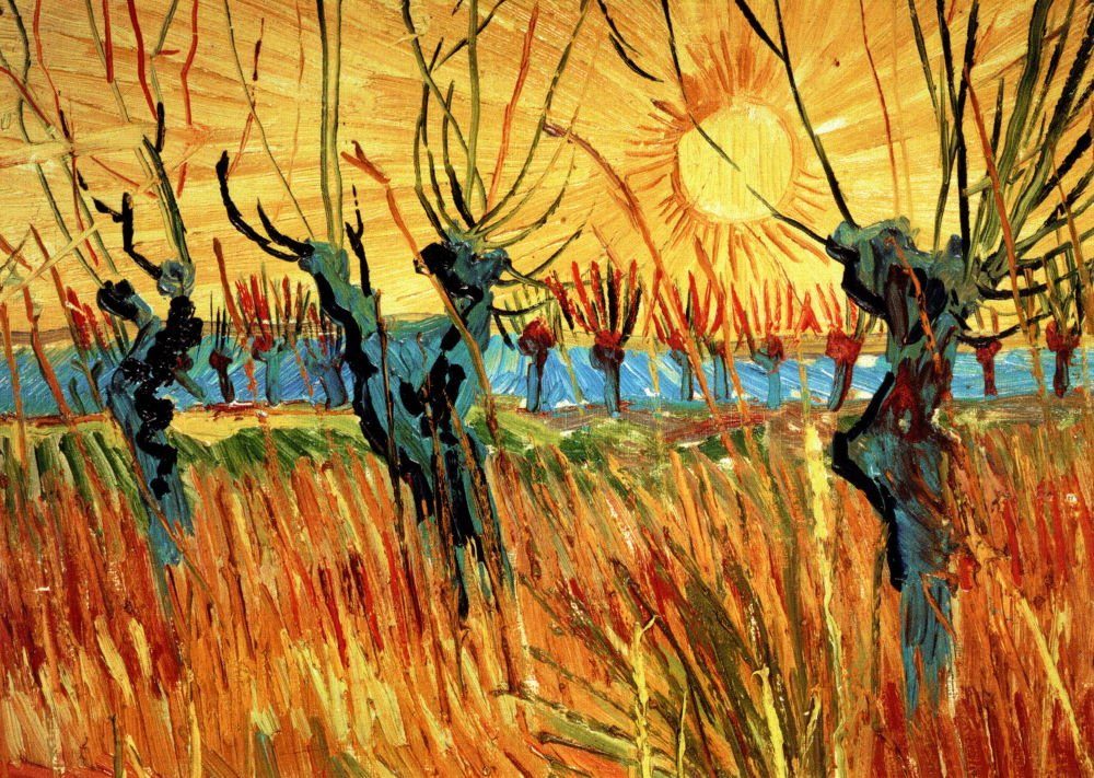 Postkarte Kunstkarte Vincent van Gogh "Weiden bei Sonnenuntergang"