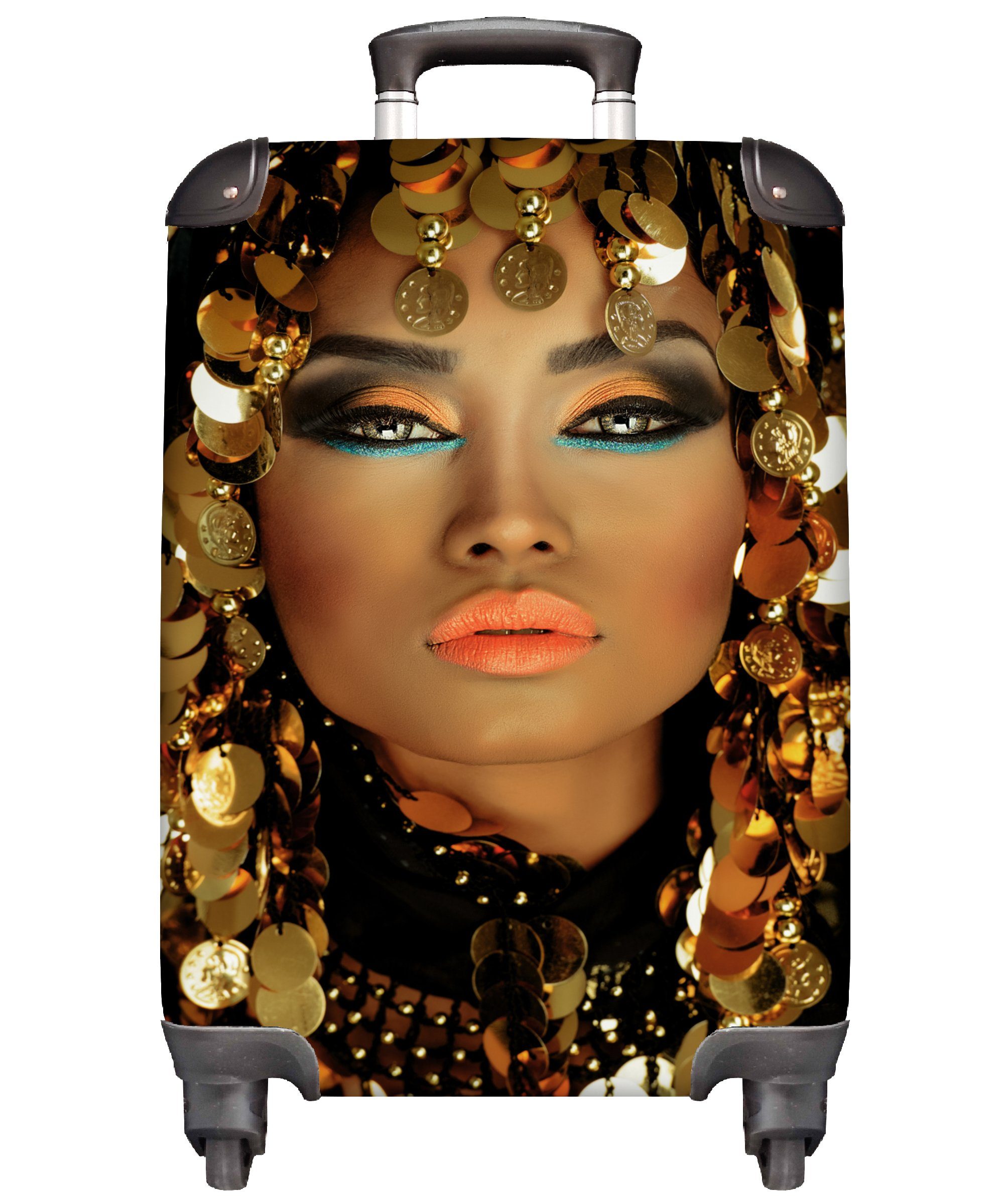 MuchoWow Handgepäckkoffer Frau - Kleopatra - Gold - Schmuck - Make-up - Luxus, 4 Rollen, Reisetasche mit rollen, Handgepäck für Ferien, Trolley, Reisekoffer