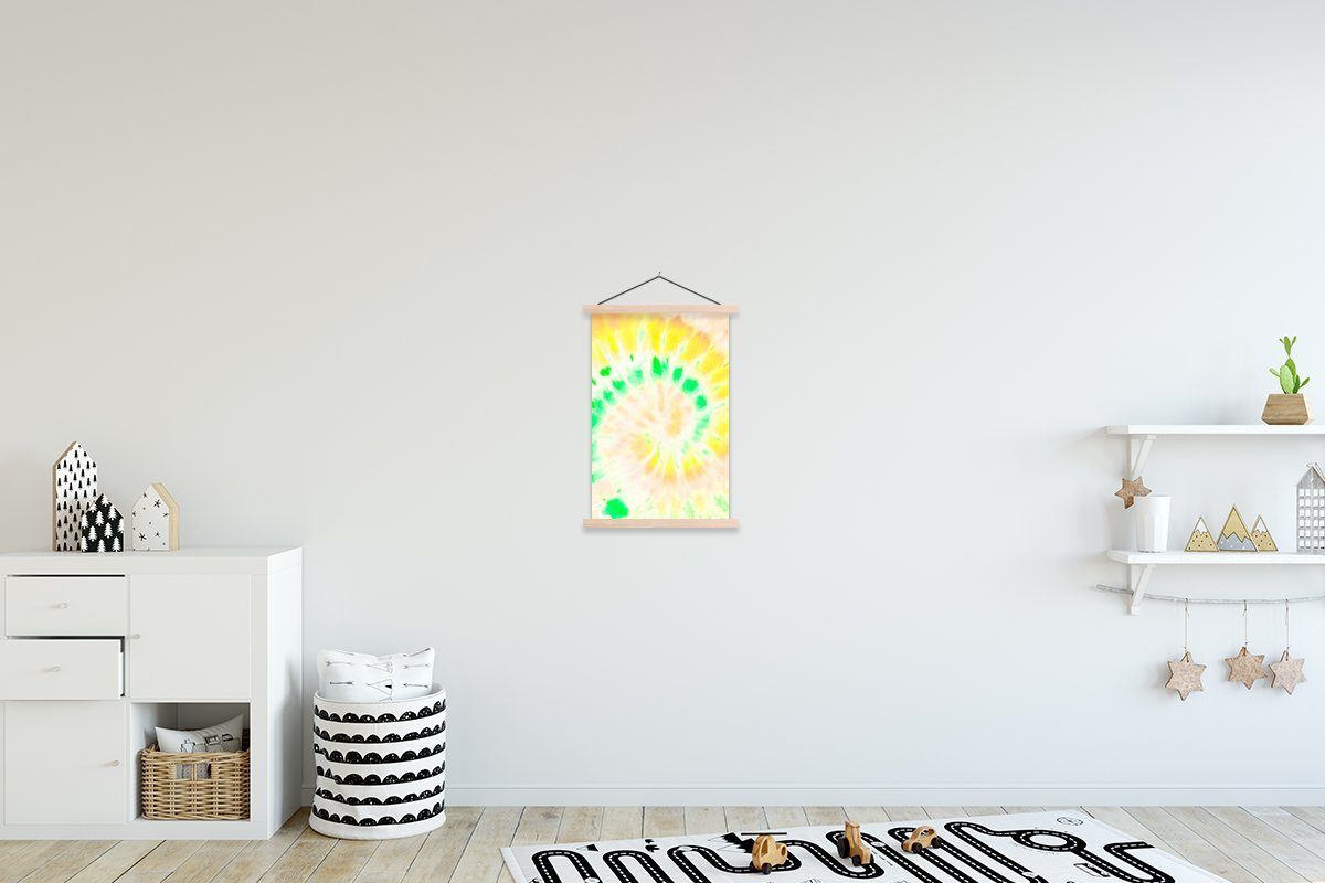 MuchoWow Poster (1 für - Gelb Textilposter Magnetisch St), Wohnzimmer, Bilderleiste, - Krawattenfärbung Posterleiste, Weiß