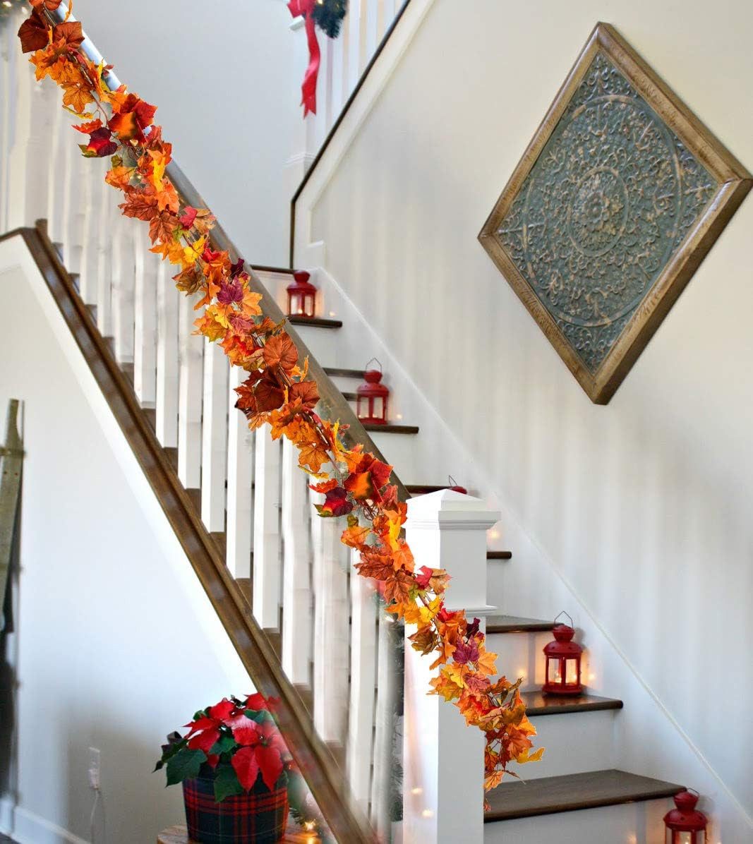 Kunstranke Herbst Girlande Ahornblätter, Ahornblatt Kürbis Herbstkranz, Sorvyzxn, Halloween Girlande Dekorationen für Tisch Kamin Fenster Außenbereich