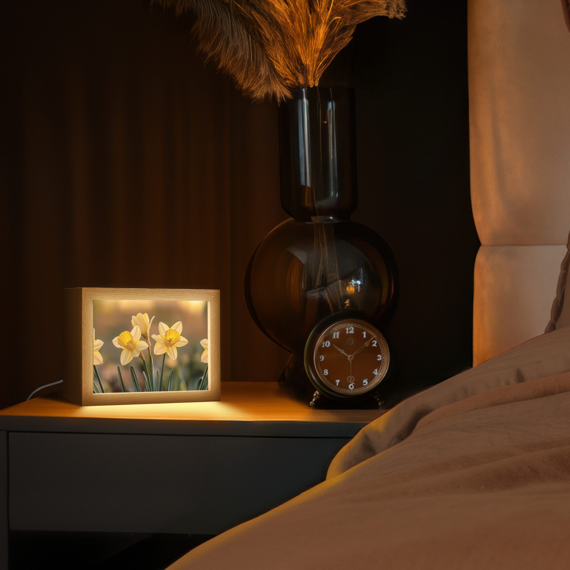OnlyWow Tischleuchte Lightbox Blumen - Gelb - Unscharf, Dimmbar, Farbwechsel, LED, Warmweiß, Kaltweiß, Neutralweiß Einstellbar, Tischlampe, Schreibtischlampe, Desk, Dimmbar, mit Kabel, LED