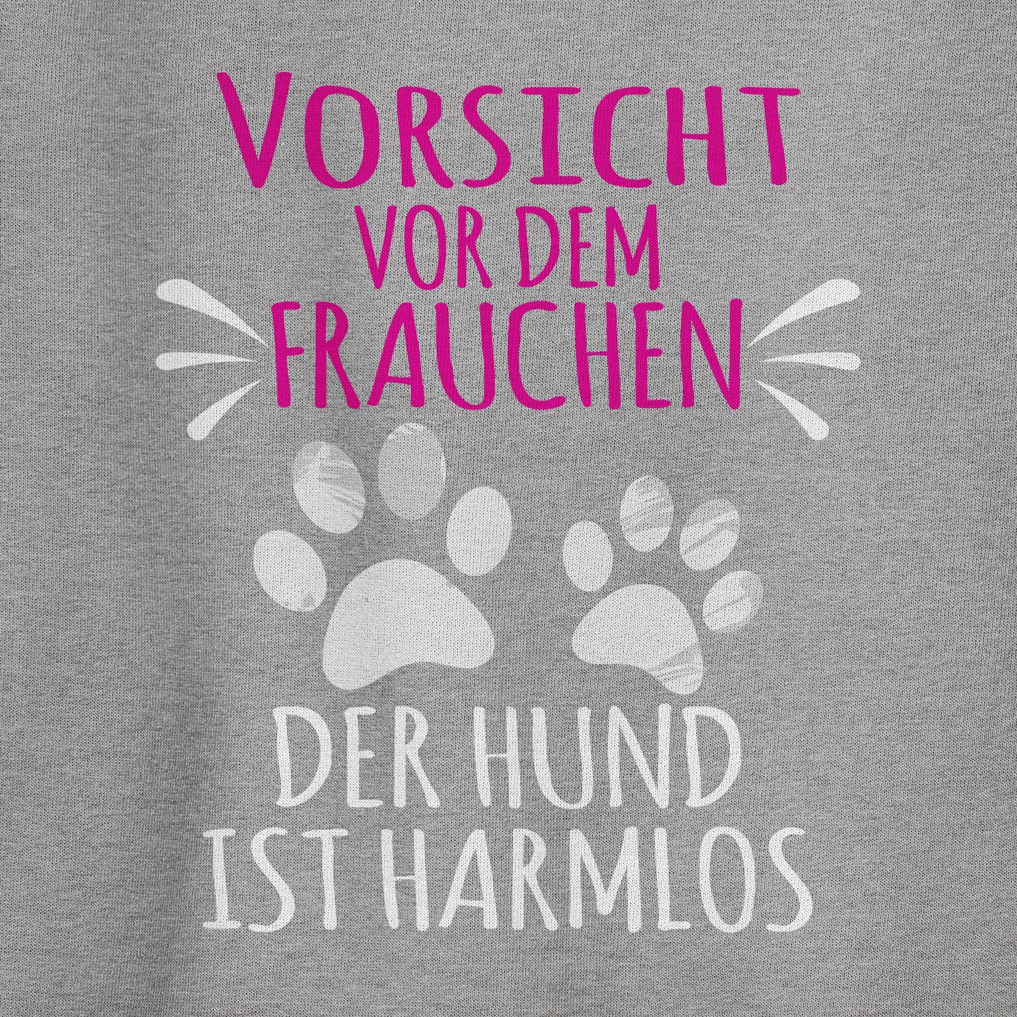 Pfotenabdrücke - Frauchen (1-tlg) Geschenk dem Grau Hundebesitzer Sweatshirt 3 Shirtracer vor - für meliert Vorsicht weiß