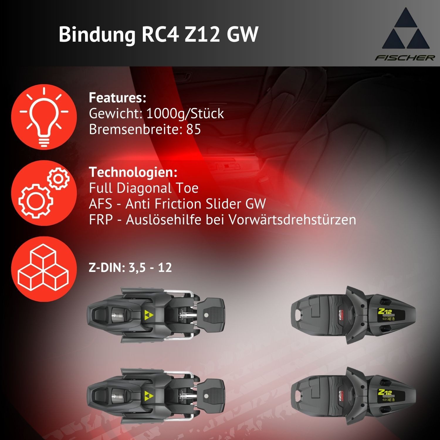 Fischer Sports GmbH Ski, RC4 Noize ST Yellow Superflex 170cm Alpinski + Bindung RC4 Z12 GW