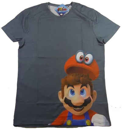 Super Mario Print-Shirt Super Mario + Cappy T-Shirt Odyssey Grau meliert Kinder, Jugendliche, Erwachsene Gr. S M L XL