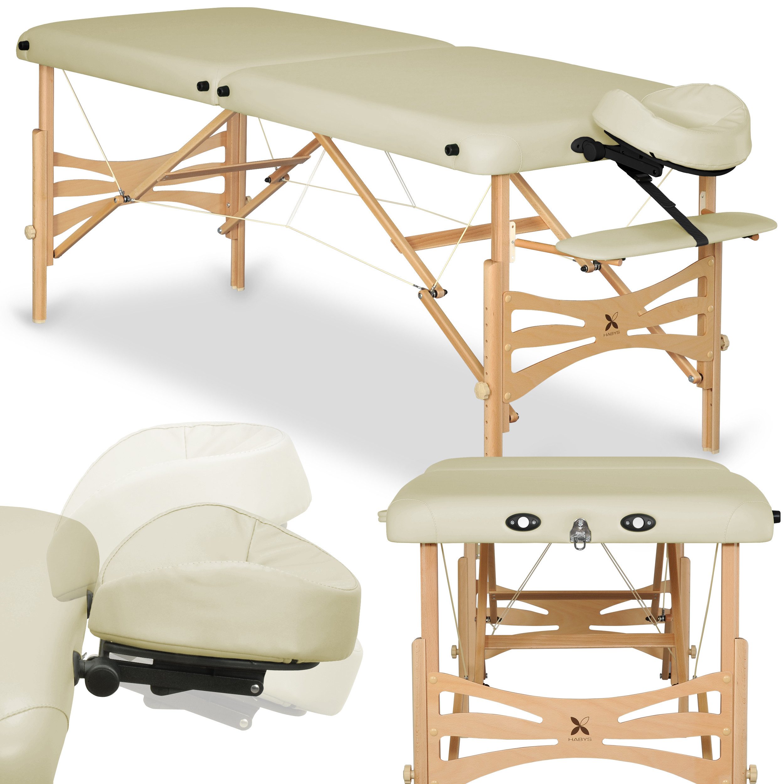 Habys Massageliege Panda Mobile Kosmetikliege Massagetisch Tragbar Klappbar Ecru 180x70