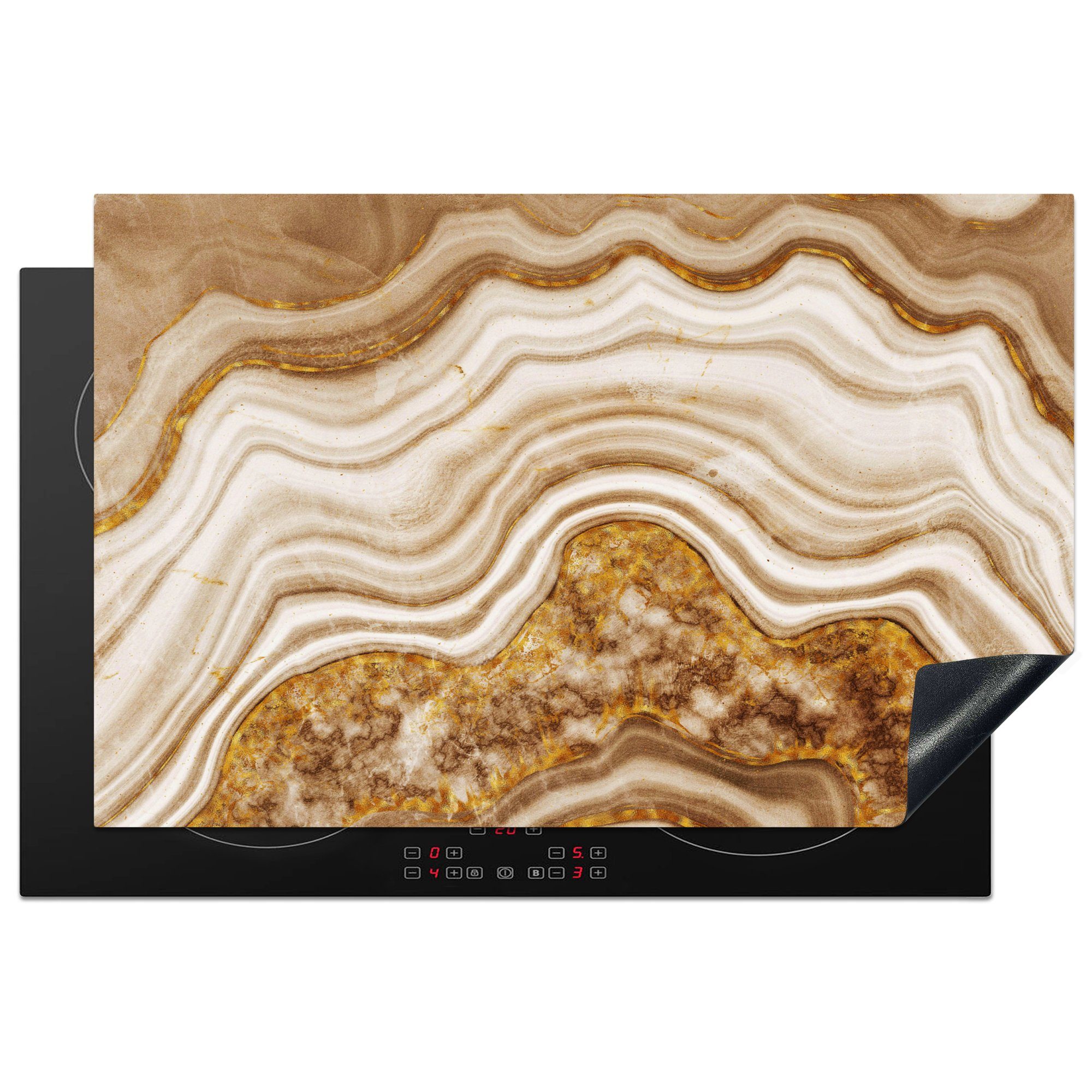 Braun cm, (1 tlg), - Ceranfeldabdeckung Schutz Induktionskochfeld für küche, 81x52 MuchoWow die Herdblende-/Abdeckplatte Marmor - Linie, Vinyl,