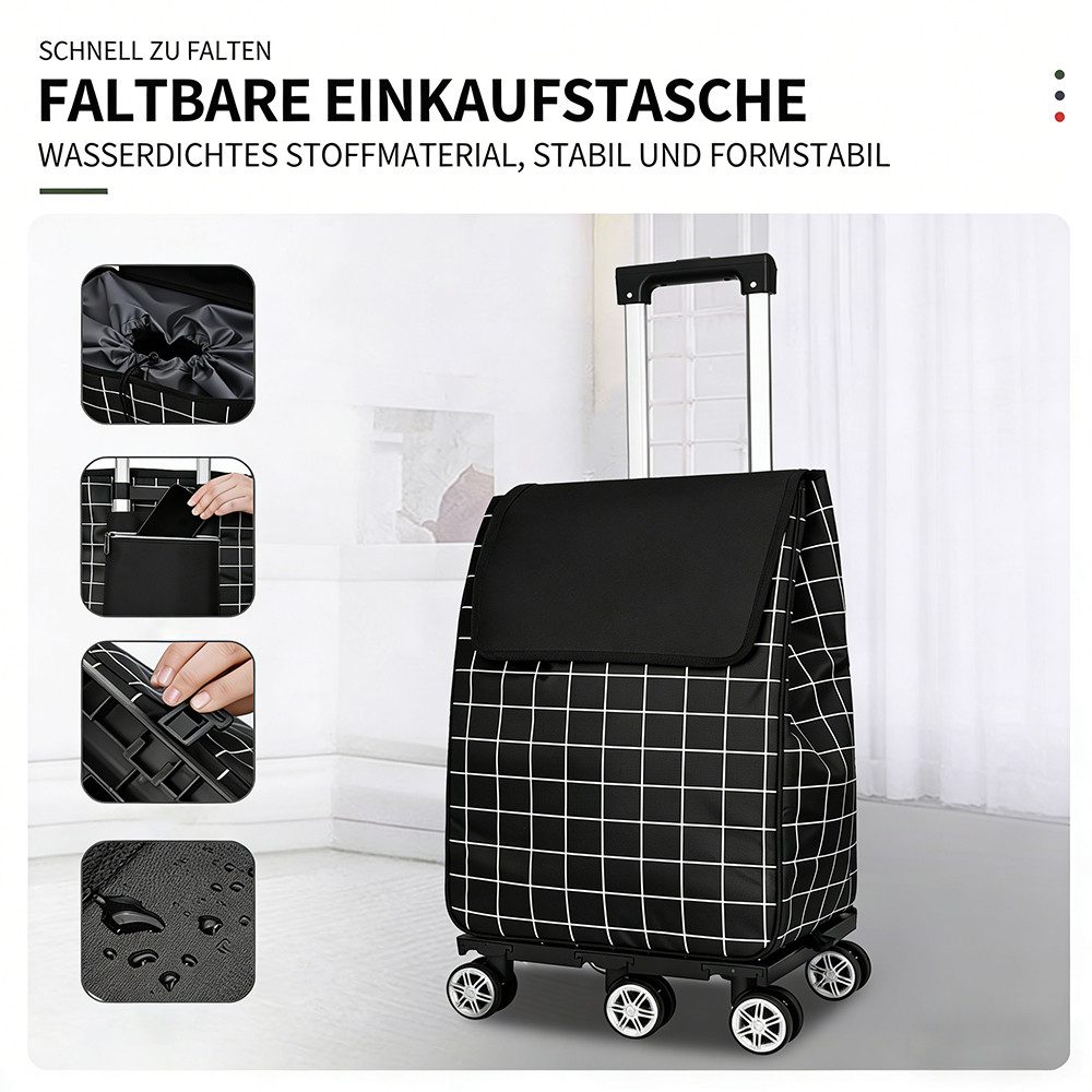 Luckice Einkaufstrolley Faltbarer Einkaufstrolley, Tragbarer Einkaufstrolley, Großes Fassungsvermögen, leiser Betrieb und faltbar. – Bild 2 von 5