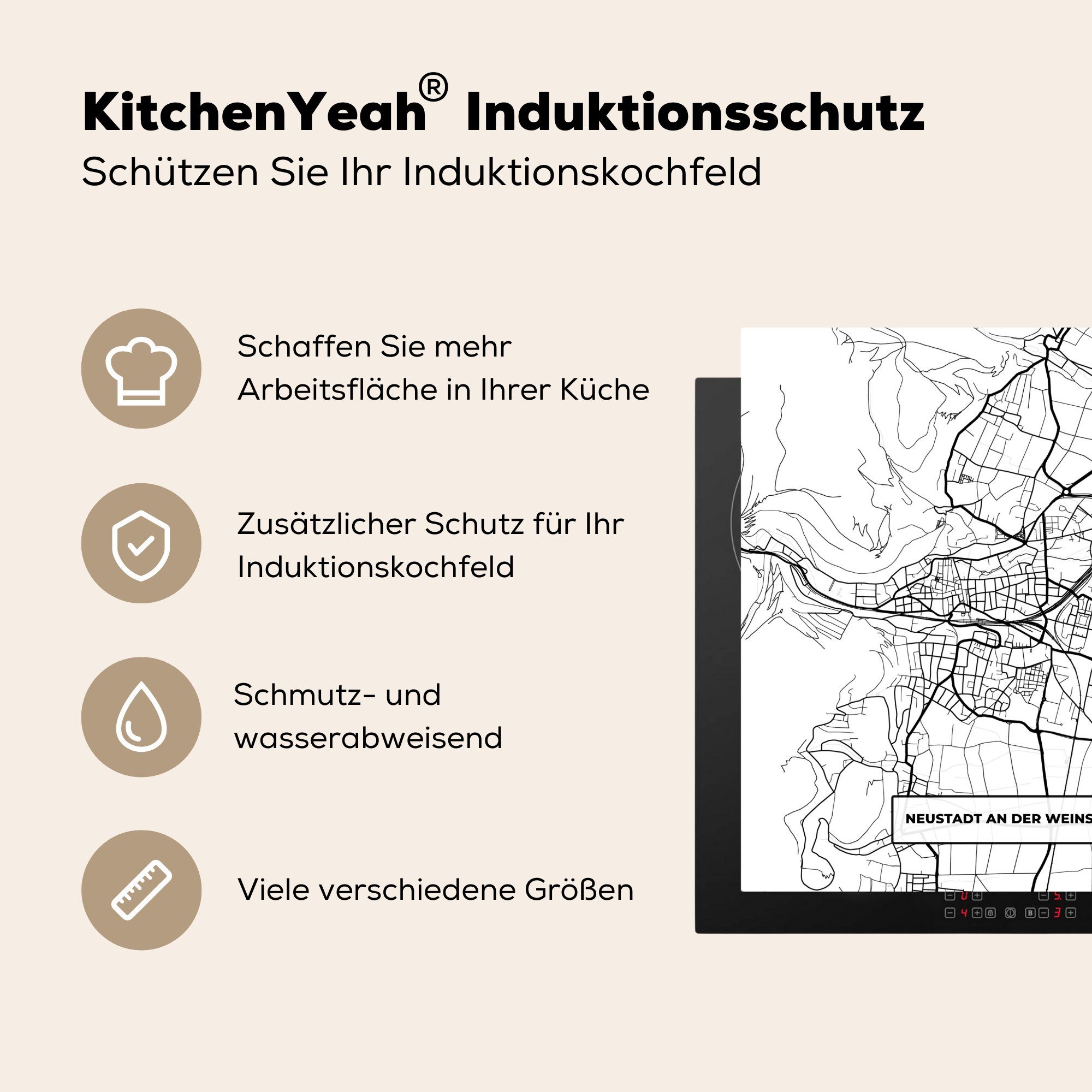 MuchoWow - tlg), Herdblende-/Abdeckplatte - küche Arbeitsplatte der 78x78 (1 Stadtplan, Vinyl, Neustadt Ceranfeldabdeckung, an Weinstraße cm, für Karte