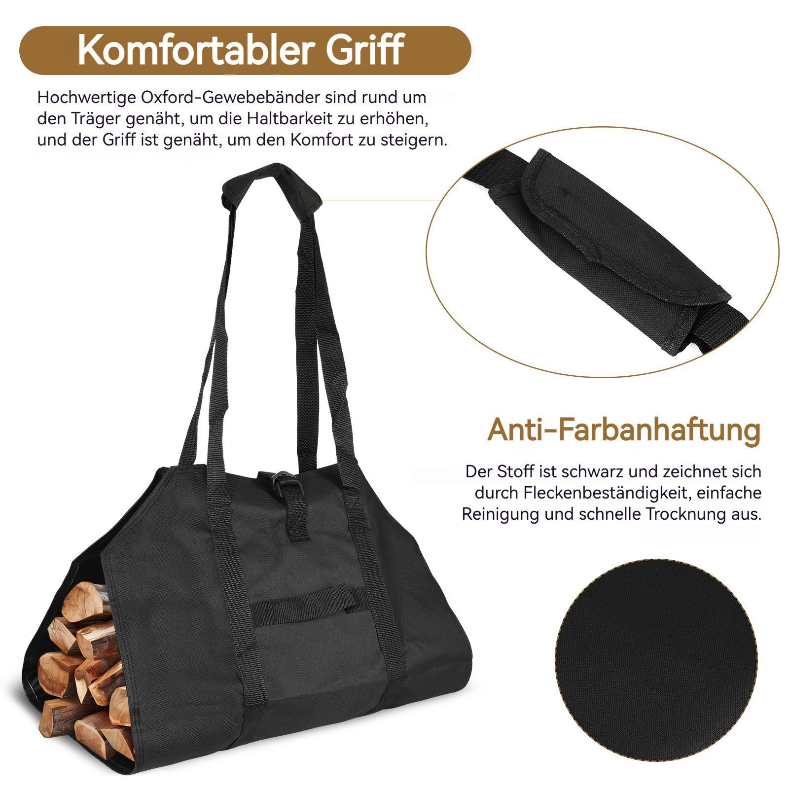 BlingBin Kaminholzkorb Kaminholzträger, Brennholztasche,Holztragetasche,Tragetasche (1 Stück, 1 St., 88*50cm), wasserdicht, groß, für den Außenbereich für Feuerholz, Camping, Grill