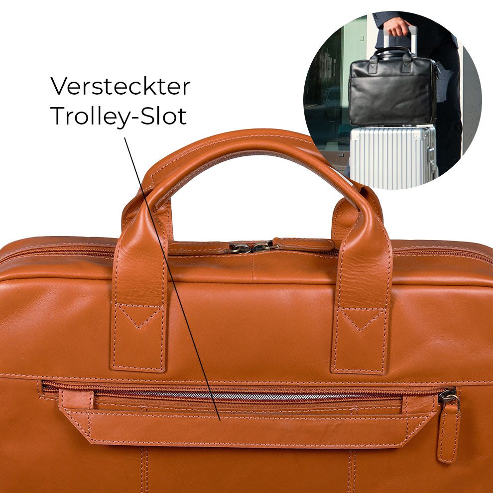 Gentlemen's Laptoptasche Slim - Notebooktasche aus Leder mit Schultergurt 14 & 16 Zoll, Echtleder, großes Hauptfach, Schultergurt, Geschenkverpackung