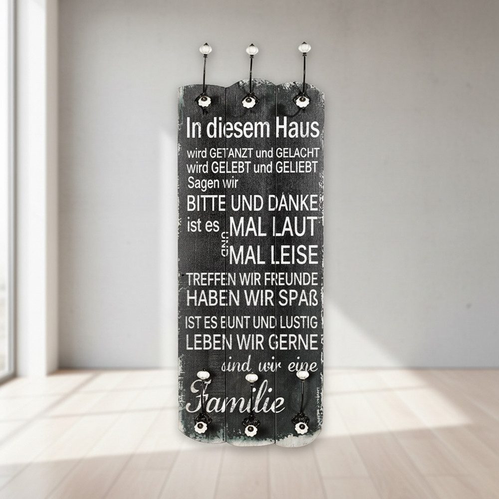 Feel2Home Wandgarderobe Wandgarderobe 100x40cm In diesem Haus 6 Kleiderhaken Flurpaneel Holz (Stück, 1 St., Garderobenpaneel mit 6 Kleiderhaken), Paulownienholz