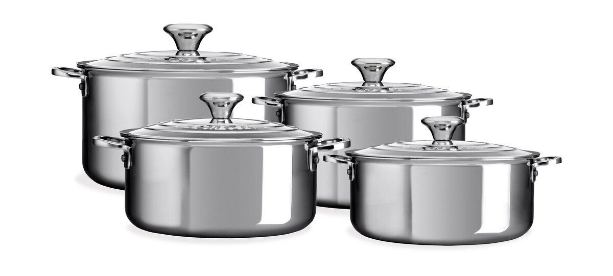 LE CREUSET Topf-Set Topf-Set 4-tlg. edelstahl, Edelsthal, Aluminium, in Portugal gefertigt