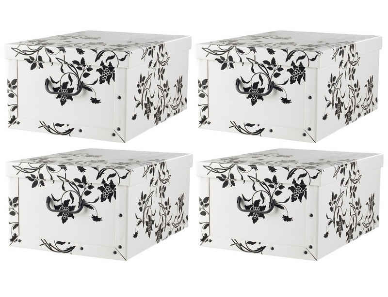 Home4You Aufbewahrungsbox, 4er Set, Weiß, Blumenranken, Papier, mit Griffen (4 St), 51 x 37 cm
