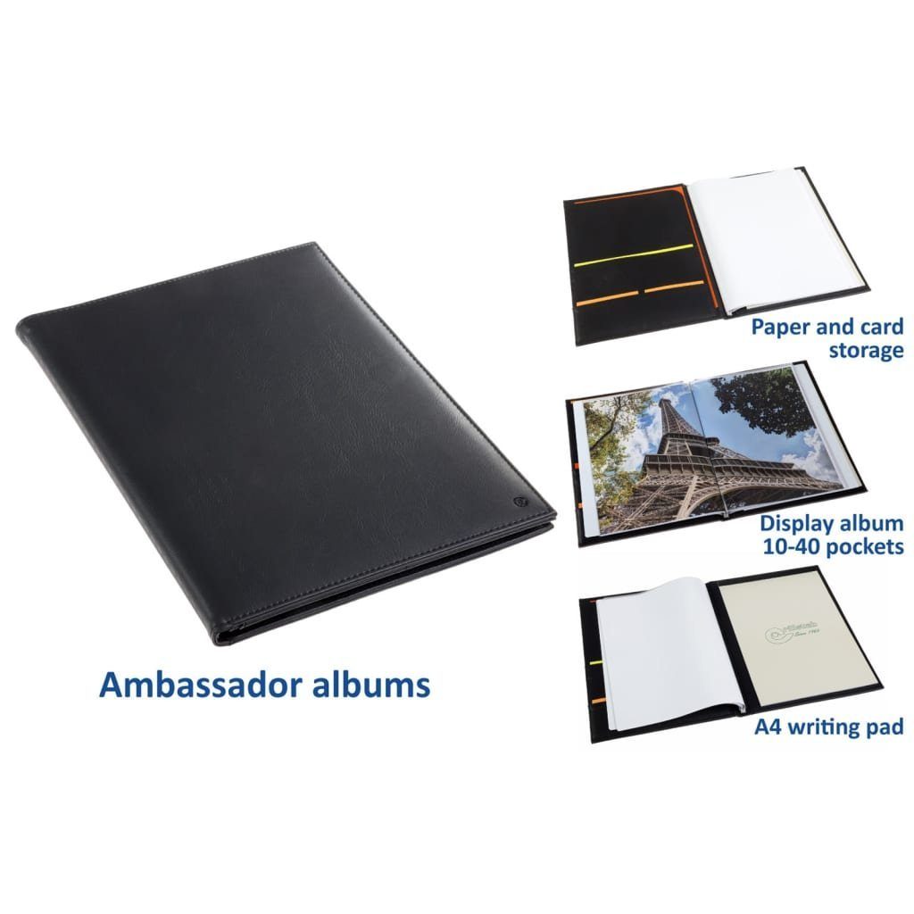 Schwarz A4 Ambassador (10-tlg) Hüllen Aktenmappe 10 Rillstab Sichtbuch Luxe