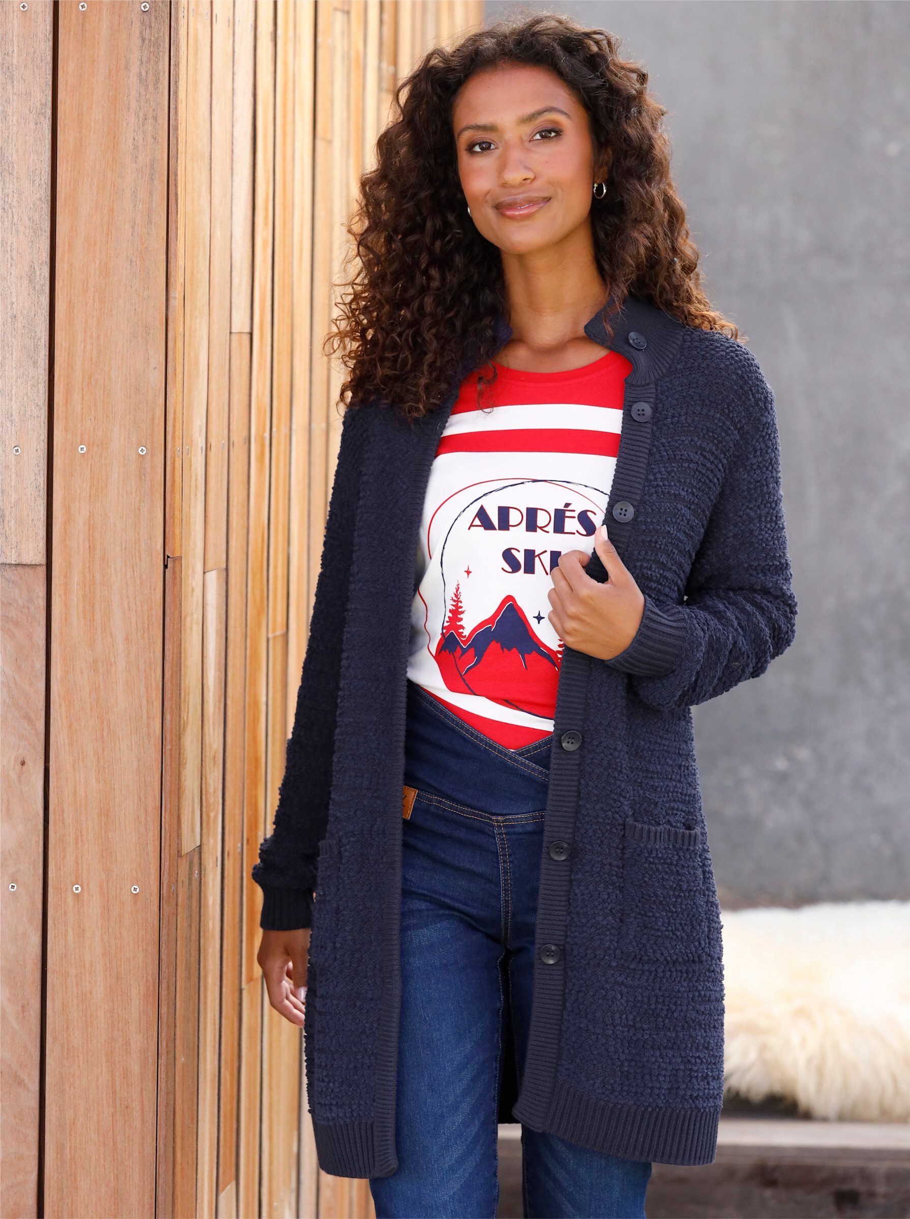 heine Strickjacke Strickjacke Langarm Links-Strick