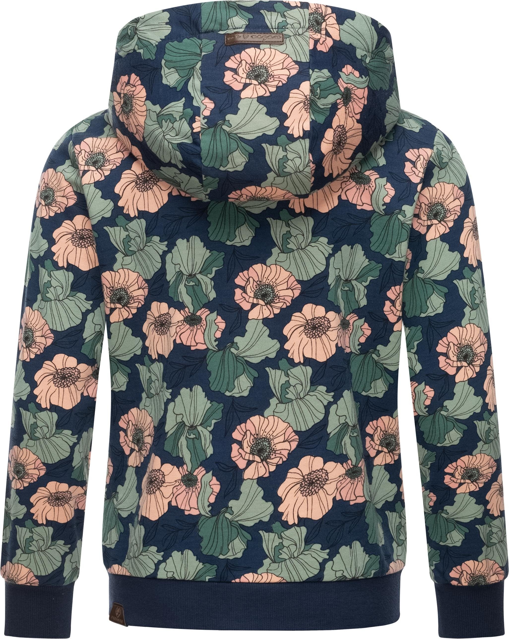 Freesia Blumenmuster mit Stylische Zip-Jacke navy Agneska Kapuzensweatjacke Ragwear Mädchen