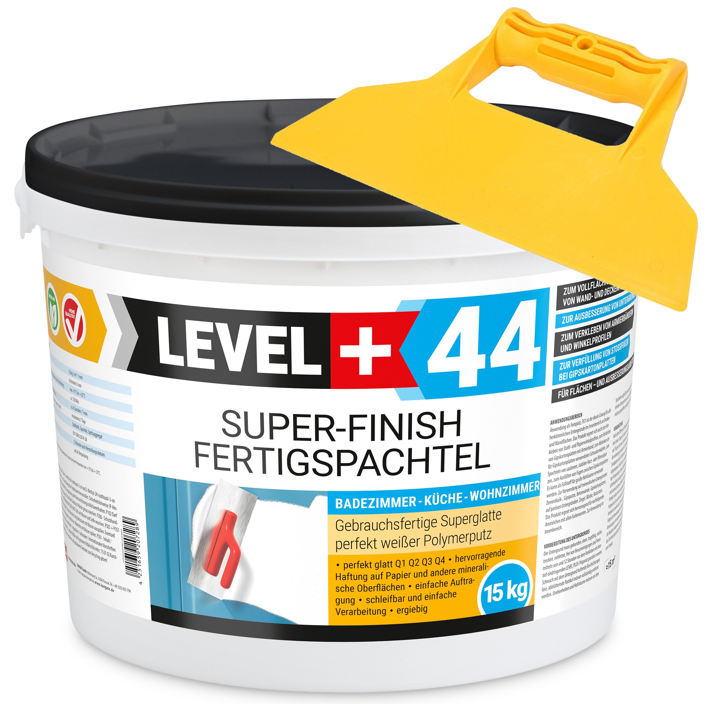 Level+ Шпательmasse LEVEL+ SET Применитьspachtel Шпательmasse L+44 - 15KG + Glattespachtel
