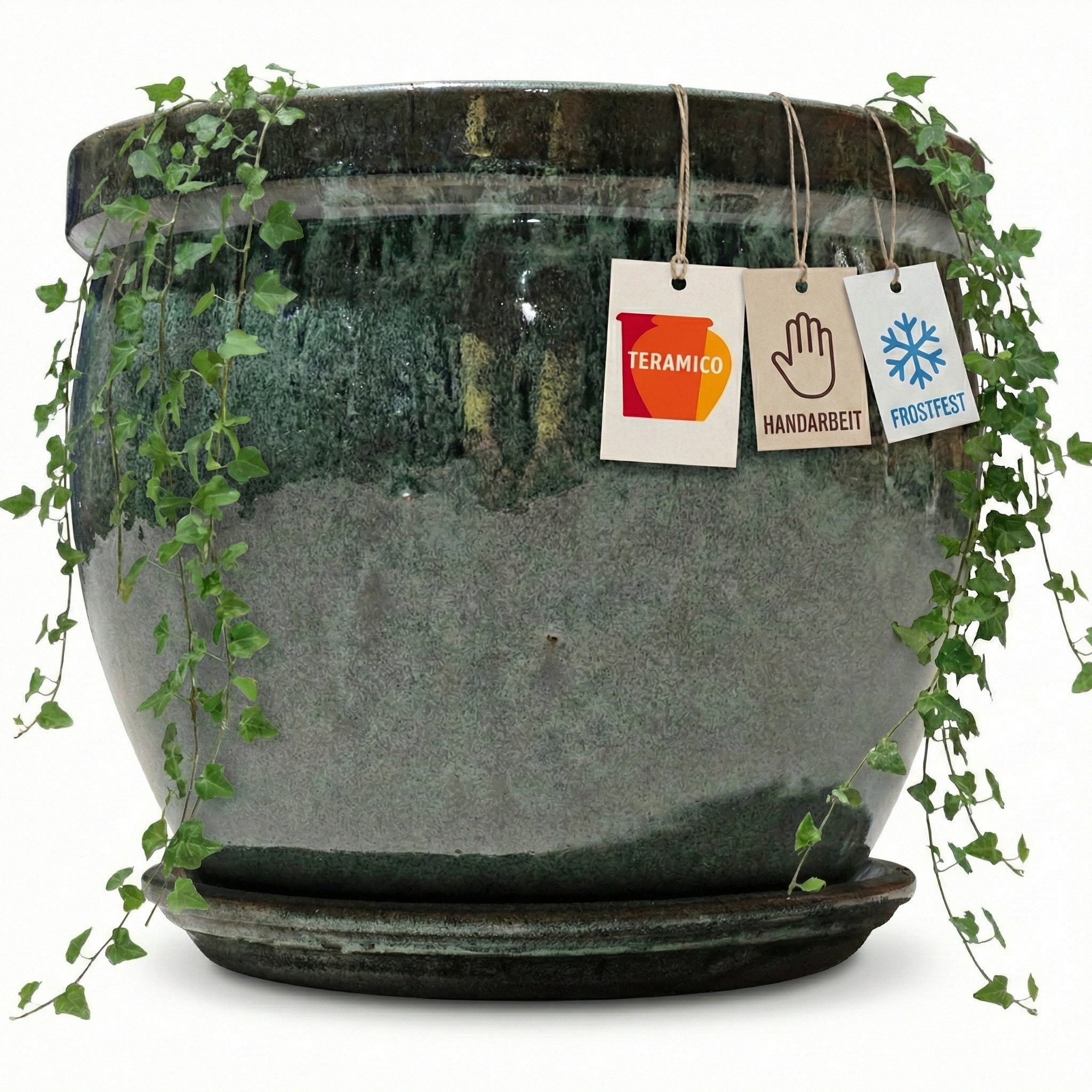 Teramico Blumentopf Pflanzgefäß "Tall" Ø 21 cm +Teller – Anthrazit, Blau, Grün (1 St), Frostfest, UV-Fest