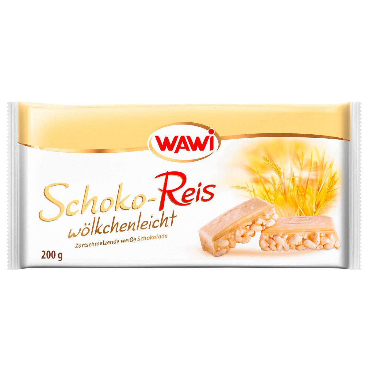 WAWI Schokolade, WAWI Schoko Reis Tafel in weißer Schokolade 200gramm 8er Pack