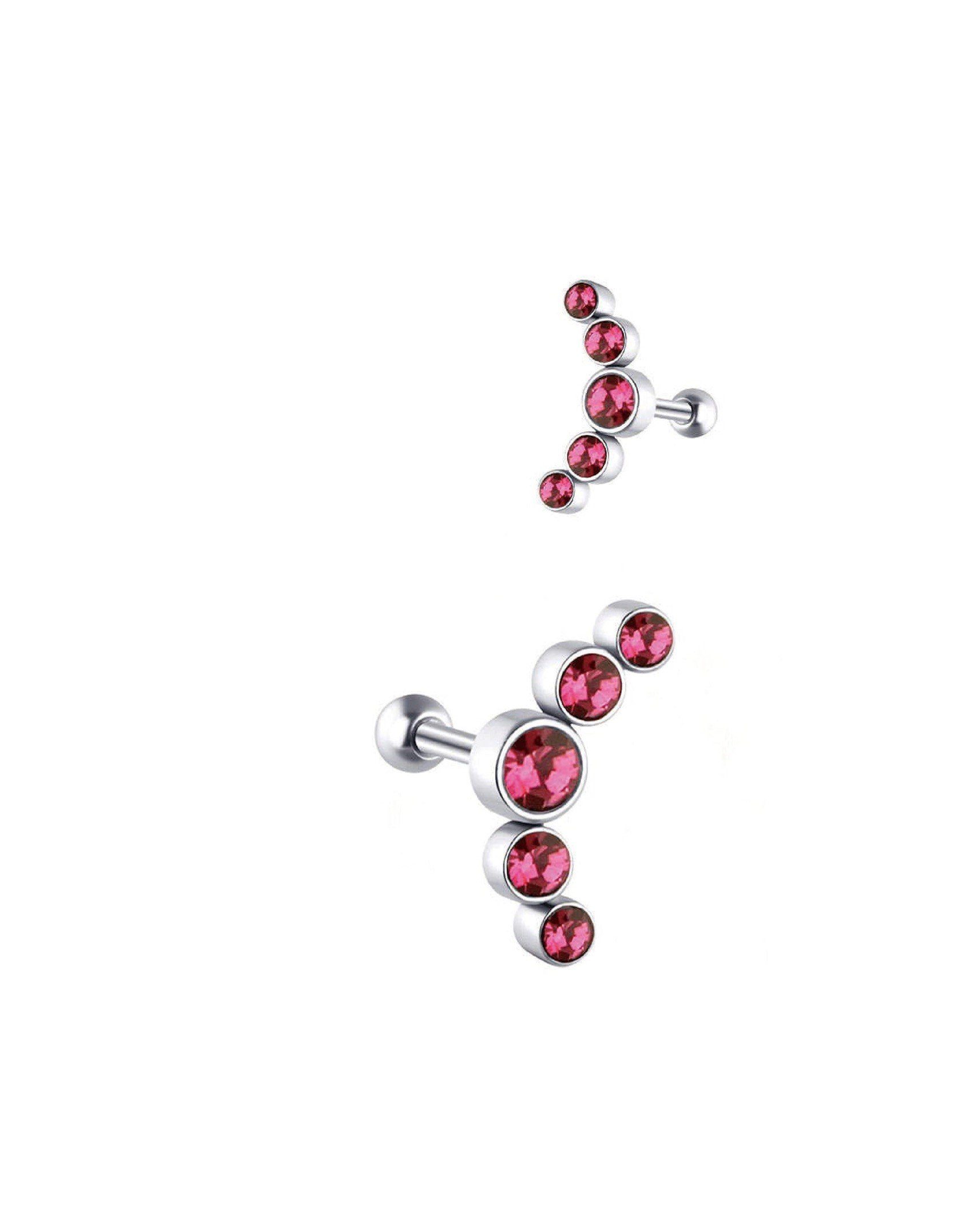 Paletti Single-Ohrstecker Ohrstecker mit pinkfarbenen Steinen für Helix-Ohrpiercing (Pro Stück), -