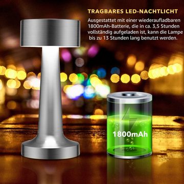 LETGOSPT LED Tischleuchte LED Tischlampe kabellos Akku Tischleuchte Touchfunktion Metall Dimmbar, LED fest integriert, Warmweiß, Naturweiß, Kaltweiß, Tischlampe Kabellos, 3 Lichtfarben, Schreibtischlampe, Tischleuchte