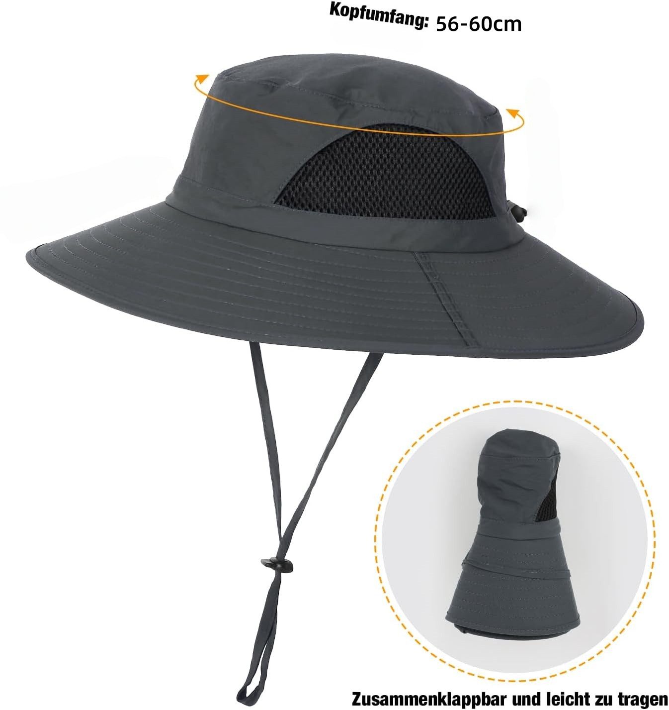 FOUORTUNATE-BEE Fischerhut Herren Sonnenhut mit breiter Krempe für Outdoor & Wandern Outdoor Fischerhut für Herren mit UV-Schutz und breiter Krempe – Bild 2 von 5