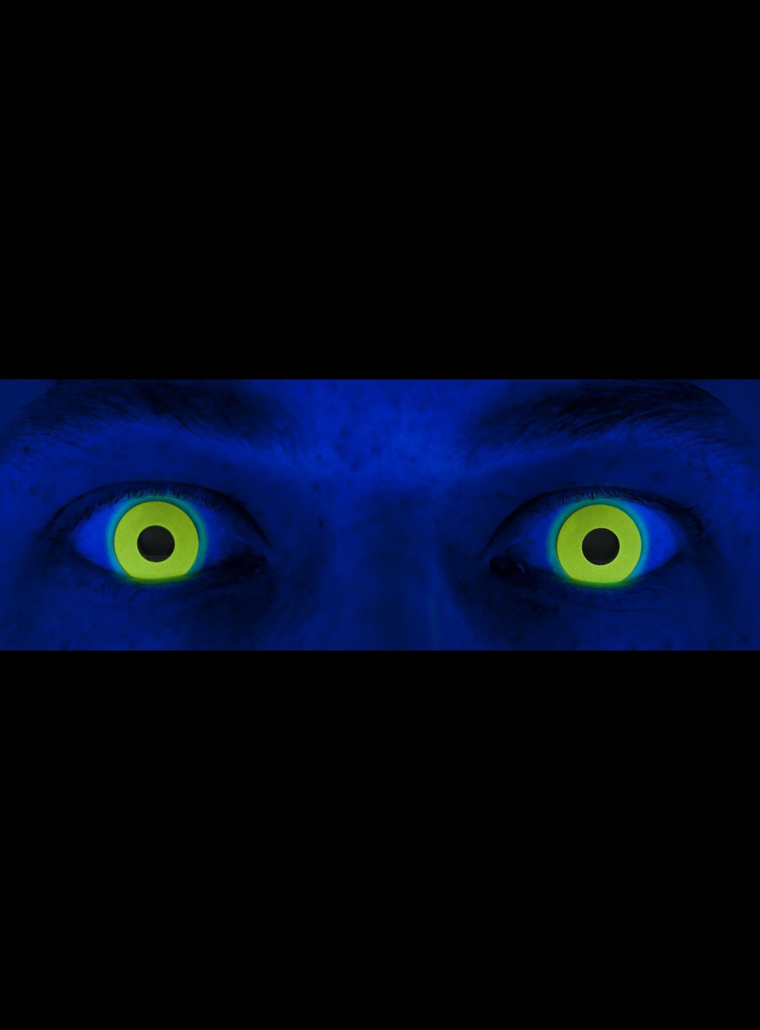 Maskworld Motivlinsen Glow UV Gelb Jahreslinsen für Karneval Halloween, Motivlinsen ohne Sehstärke